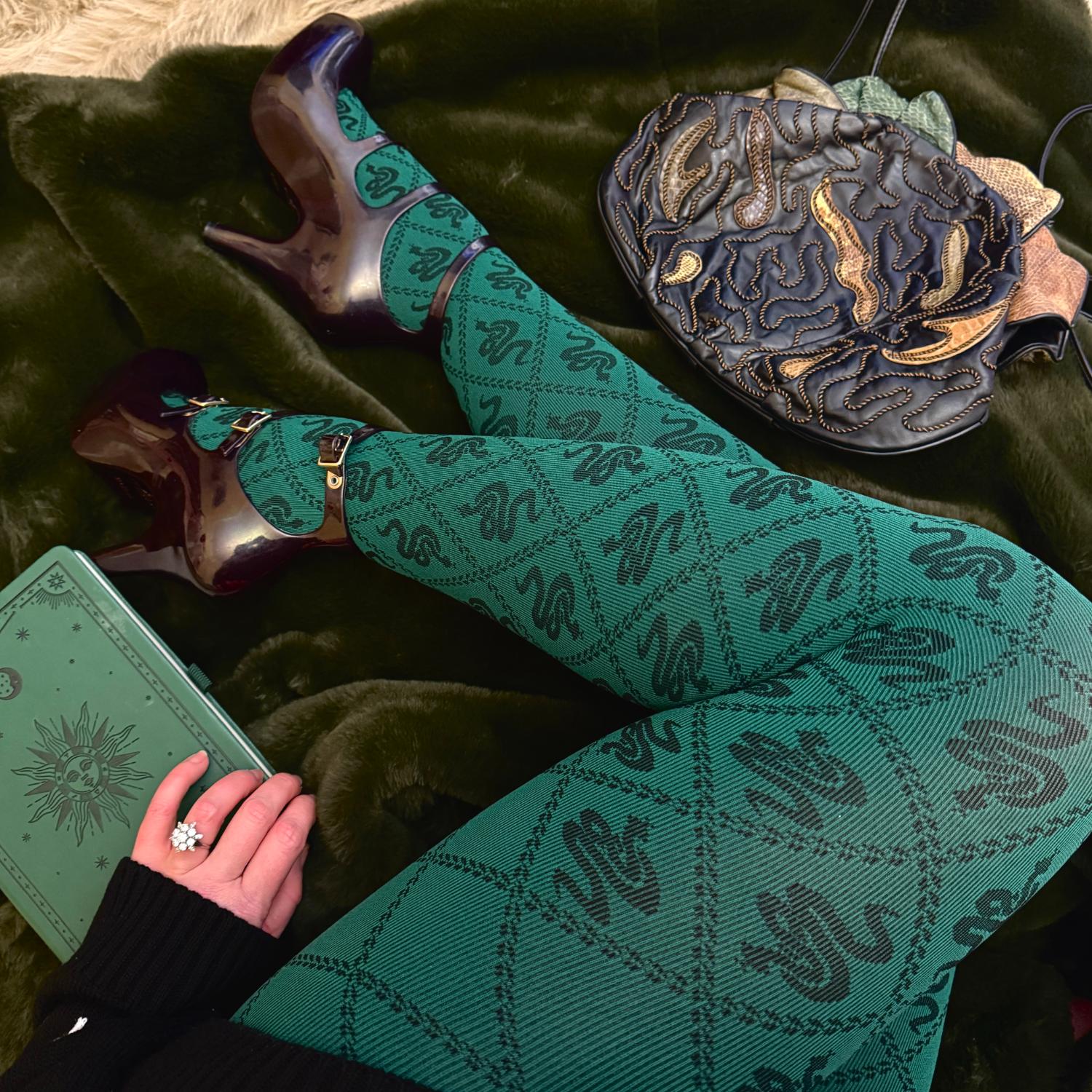 80 Denier Strumpfhosen - Corra Snakes - Foliage Green