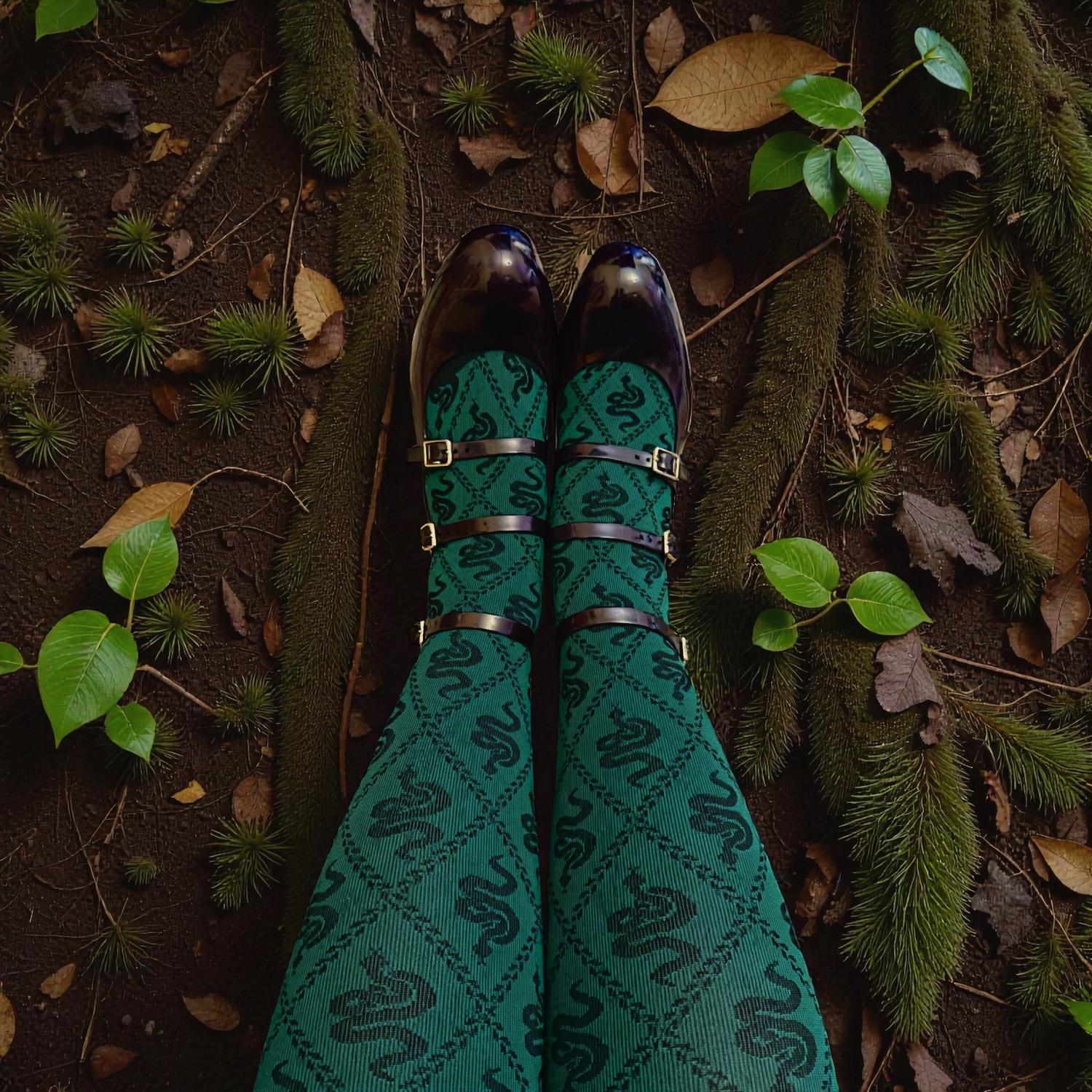 80 Denier Strumpfhosen - Corra Snakes - Foliage Green