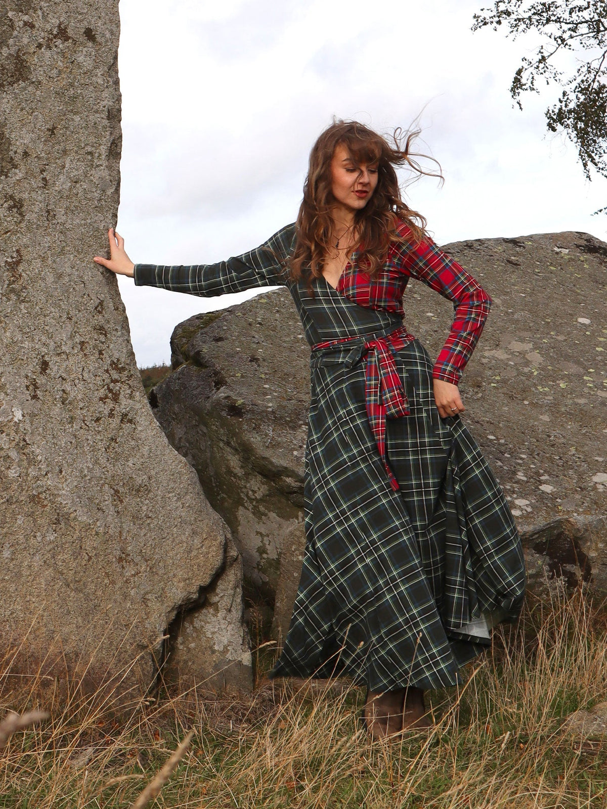 Islay Jersey-Maxirock in A-Linie - Green Tartan