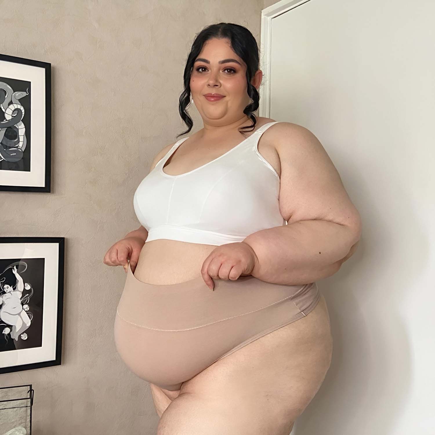 Organiczne bawełniane figi z wysokim stanem i wycięciem na plecach - butelka mleka