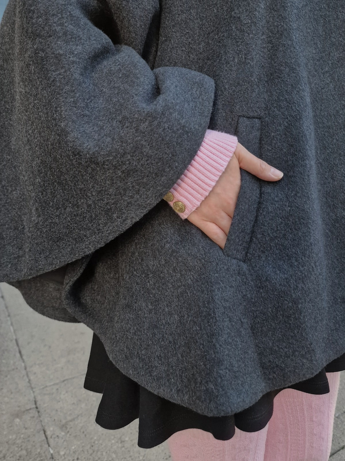 Wollcape mit Kragen - Anthrazit