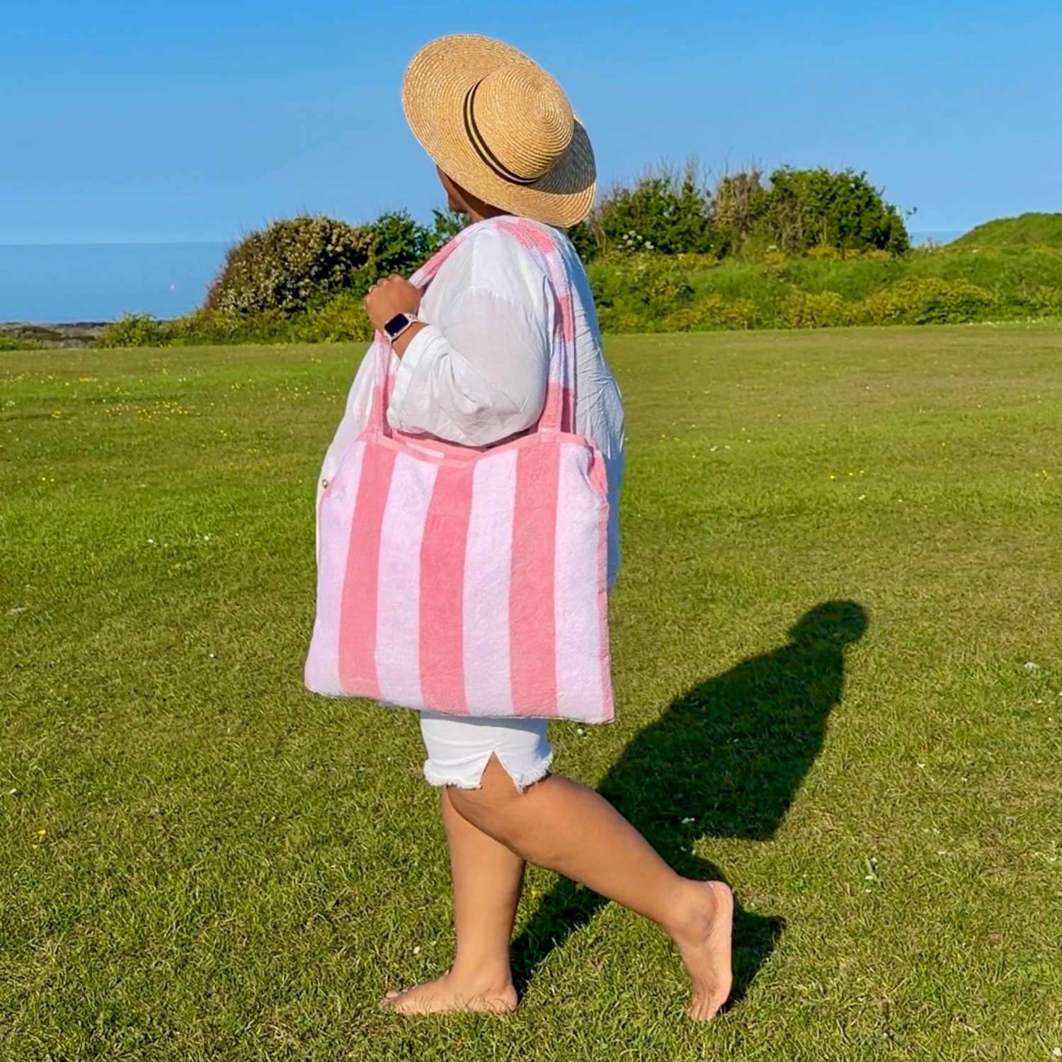 Big Softee 2-in-1 Strandtuch-Tasche – Pink/Weiß