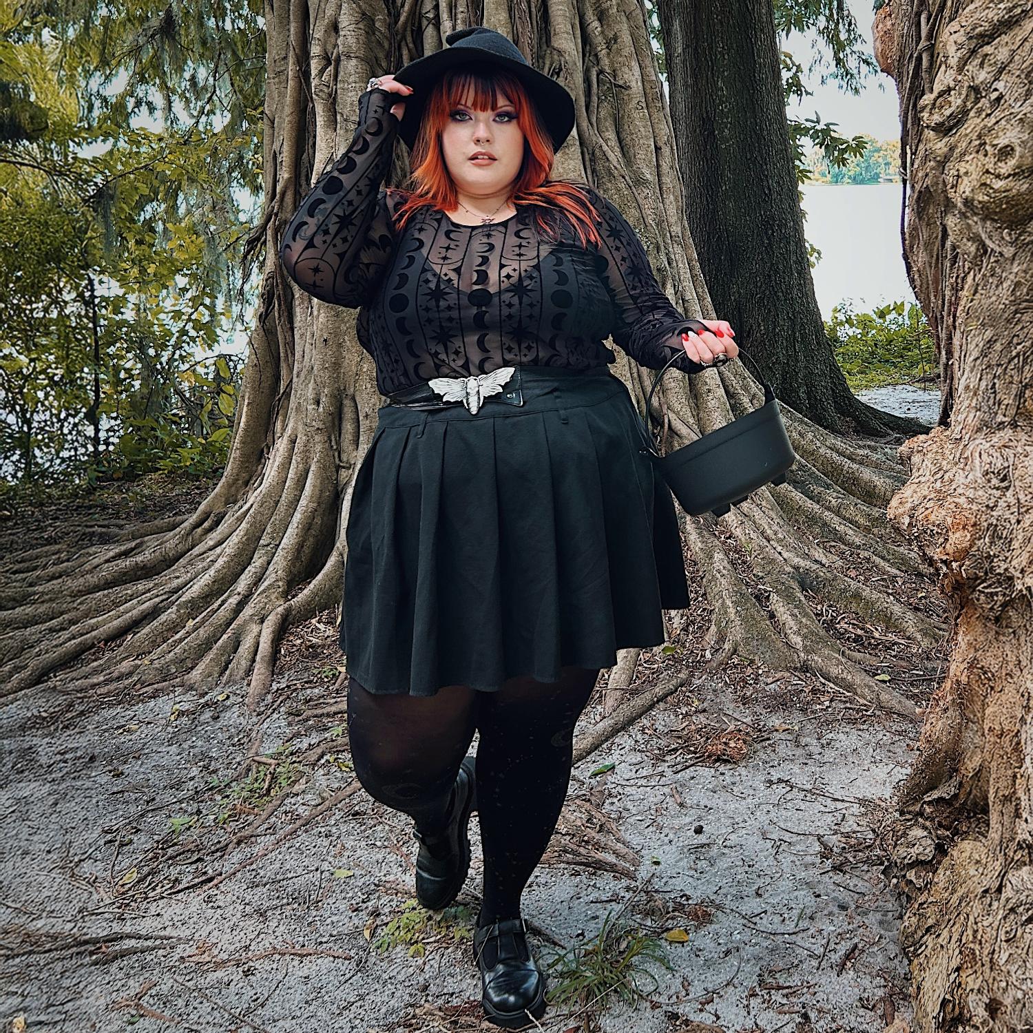 Flock-Mesh-Top – Moon Stars Pinstripe – Schwarz