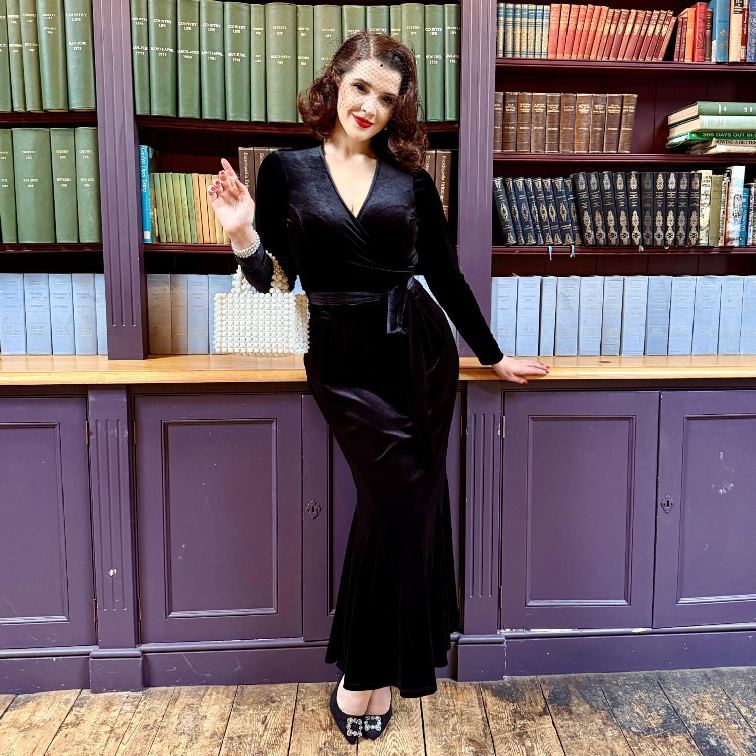 Samtrock im Meerjungfrauen-Stil – Schwarz