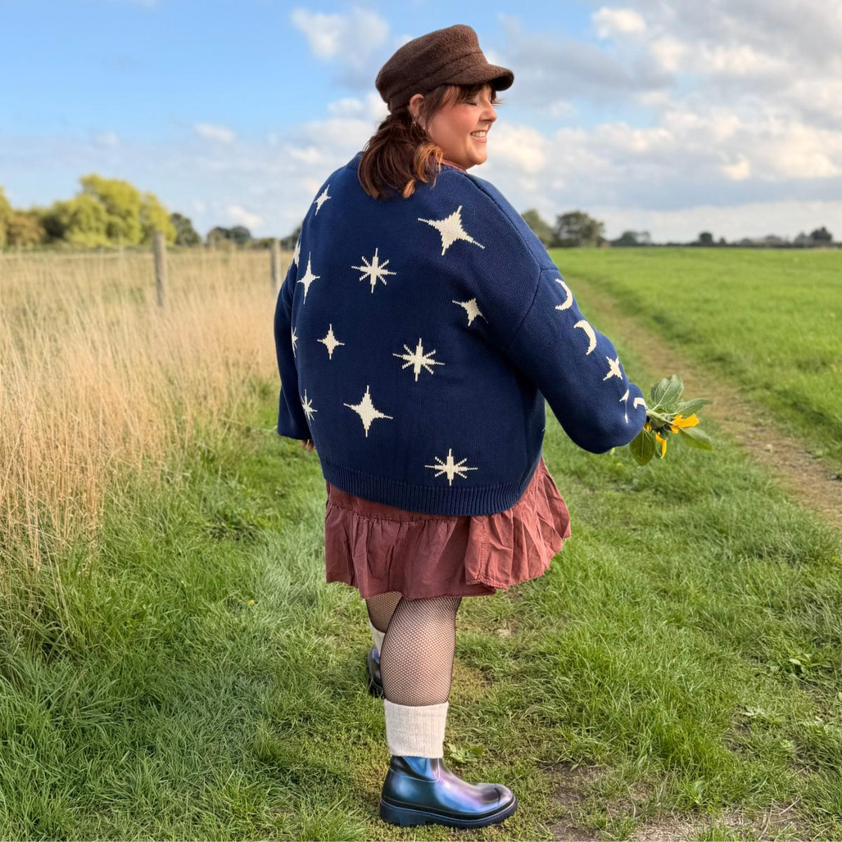Chunky Strickpullover – Stars – Navy/Creme