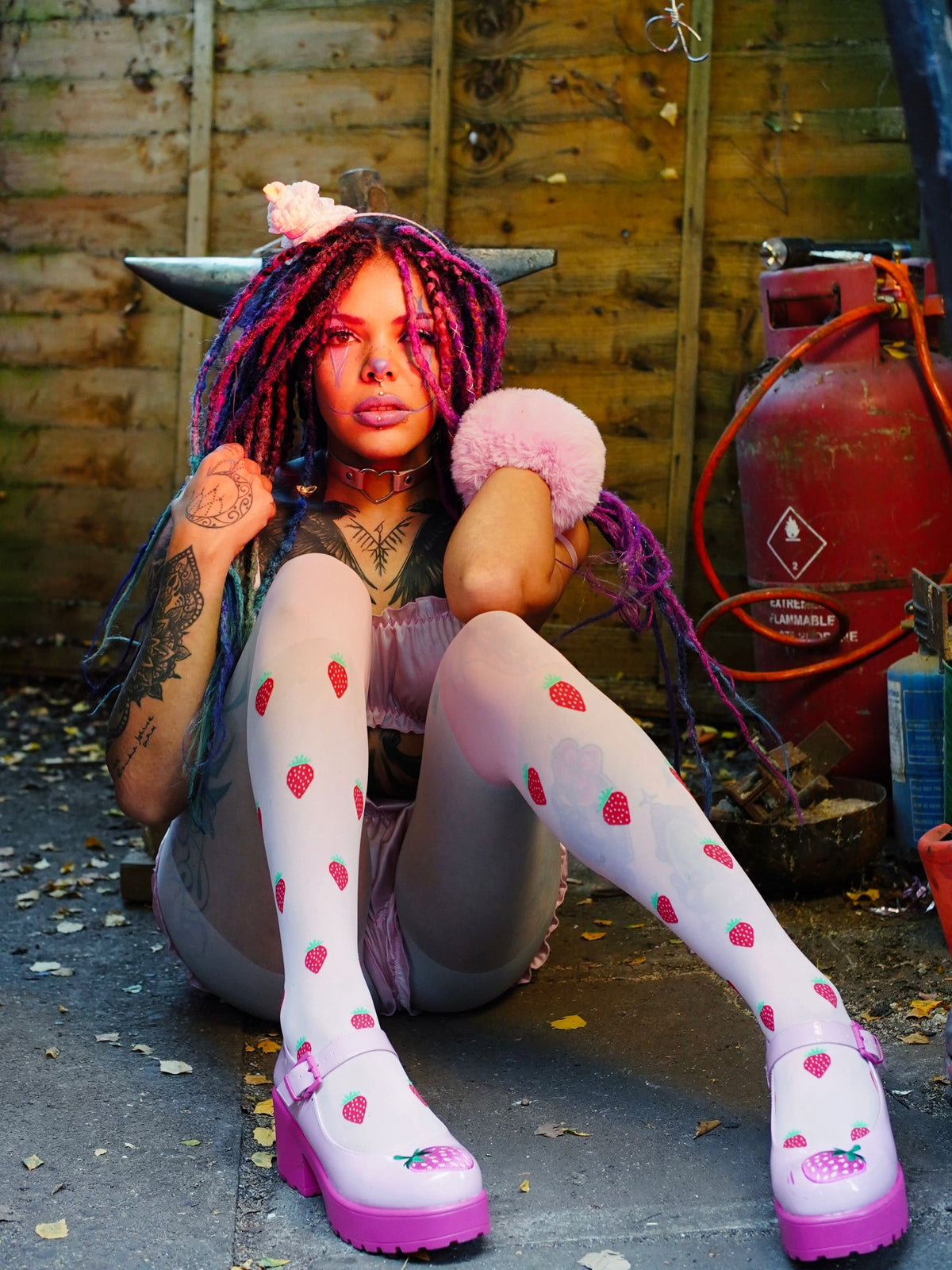 Erdbeer Mock Sock Strumpfhose – Pink