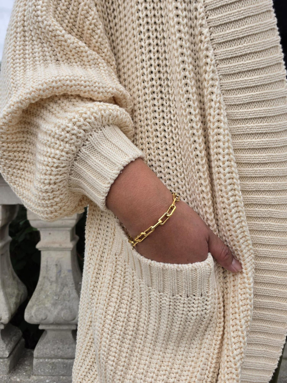 Chunky Baumwoll-Strickjacke – Creme