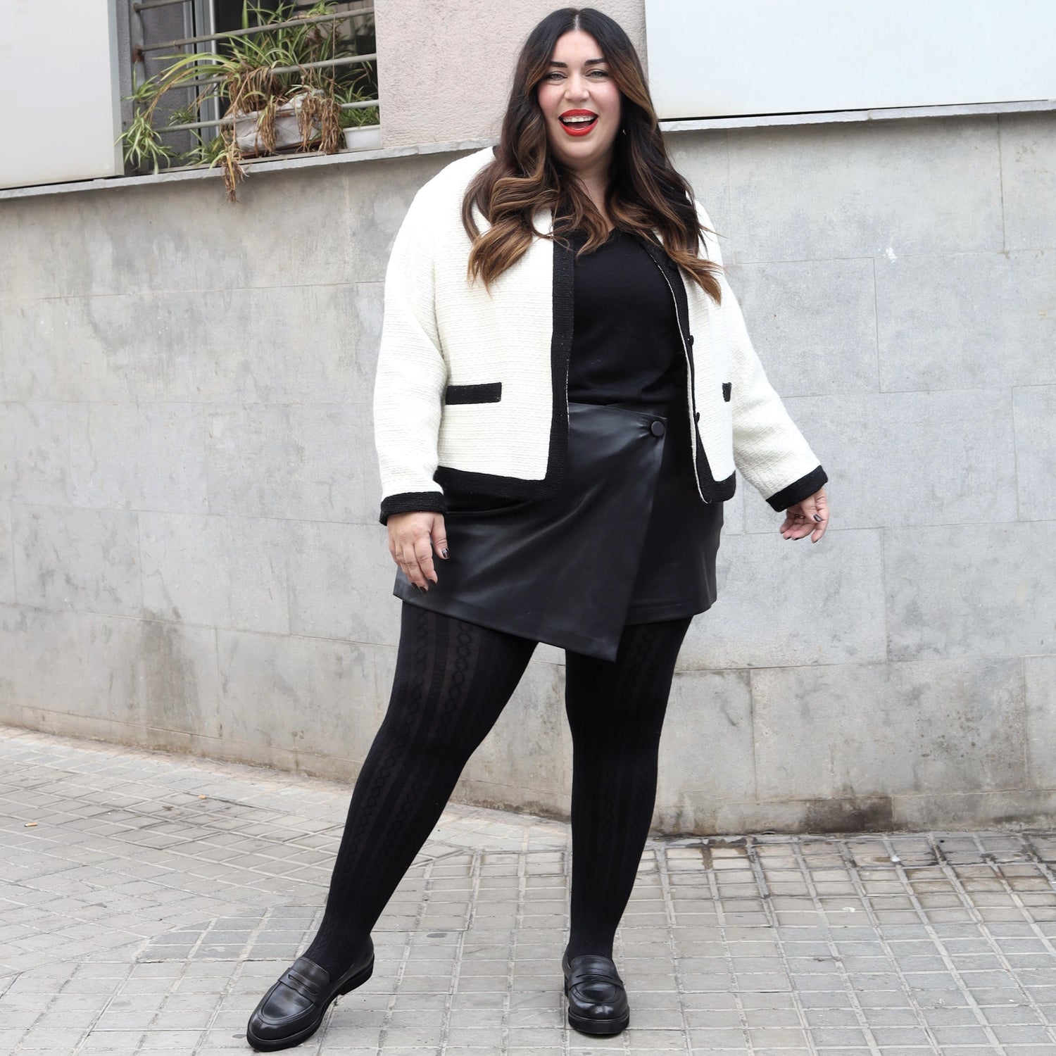 Rajstopy wełniane Grannies Cable Knit - czarne (V2)