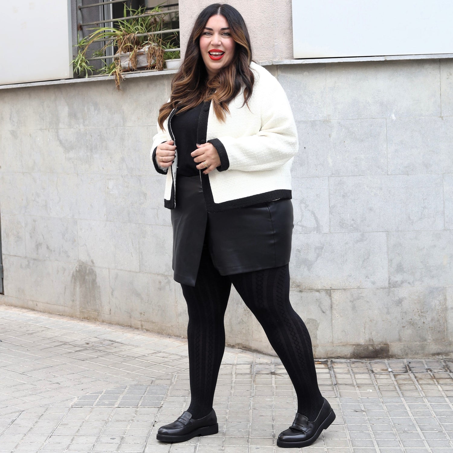 Rajstopy wełniane Grannies Cable Knit - czarne (V2)