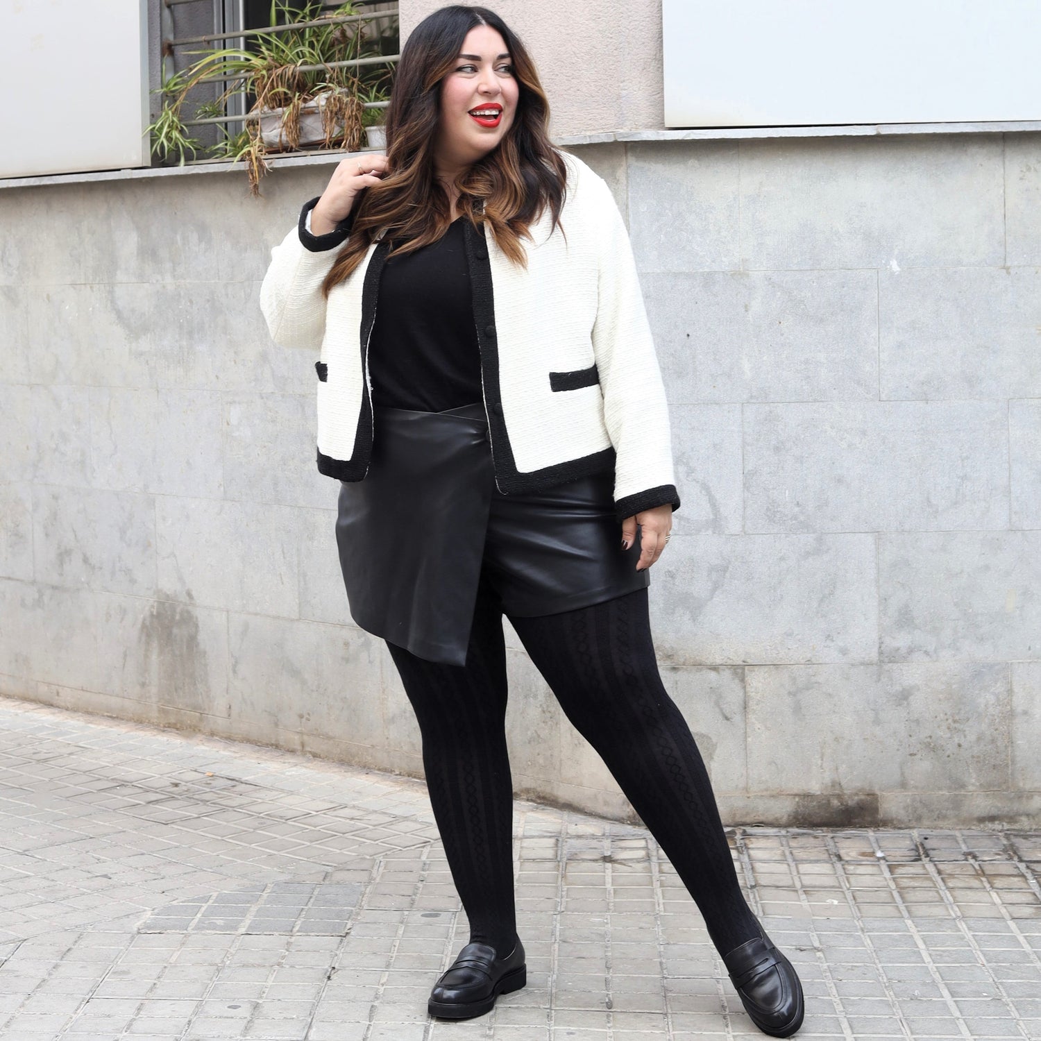 Rajstopy wełniane Grannies Cable Knit - czarne (V2)