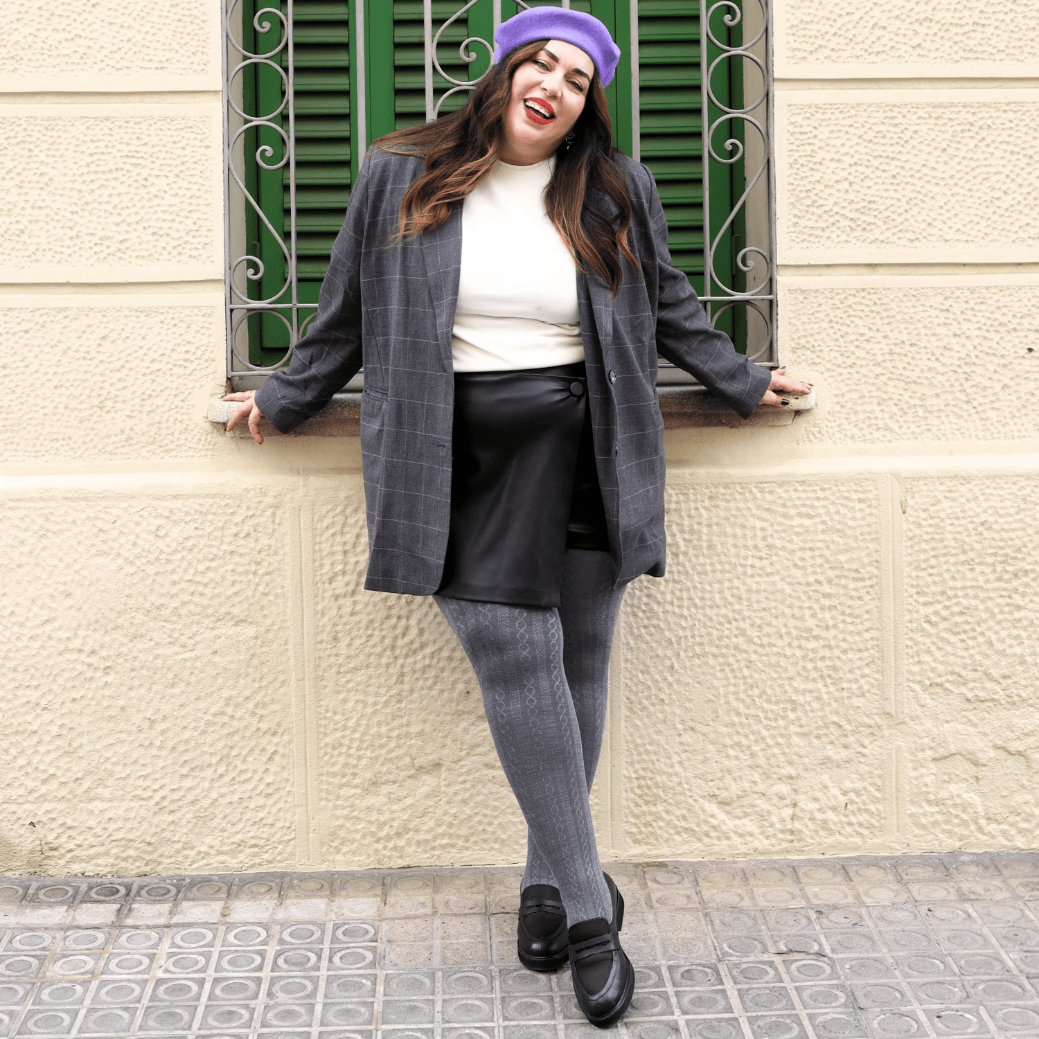 Grannies Zopfstrick Wollstrumpfhosen - Schiefergrau (V2)