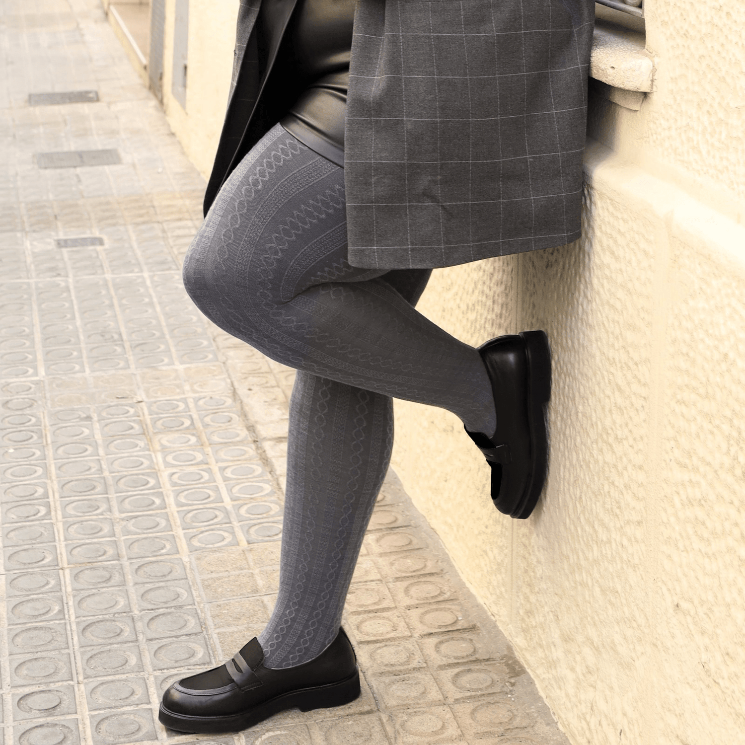 Grannies Zopfstrick Wollstrumpfhosen - Schiefergrau (V2)