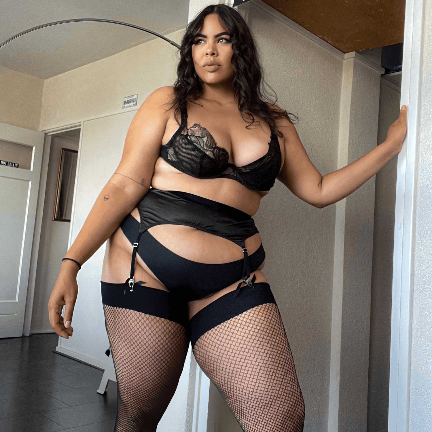 Nätstrumpor - Magenta - Svart