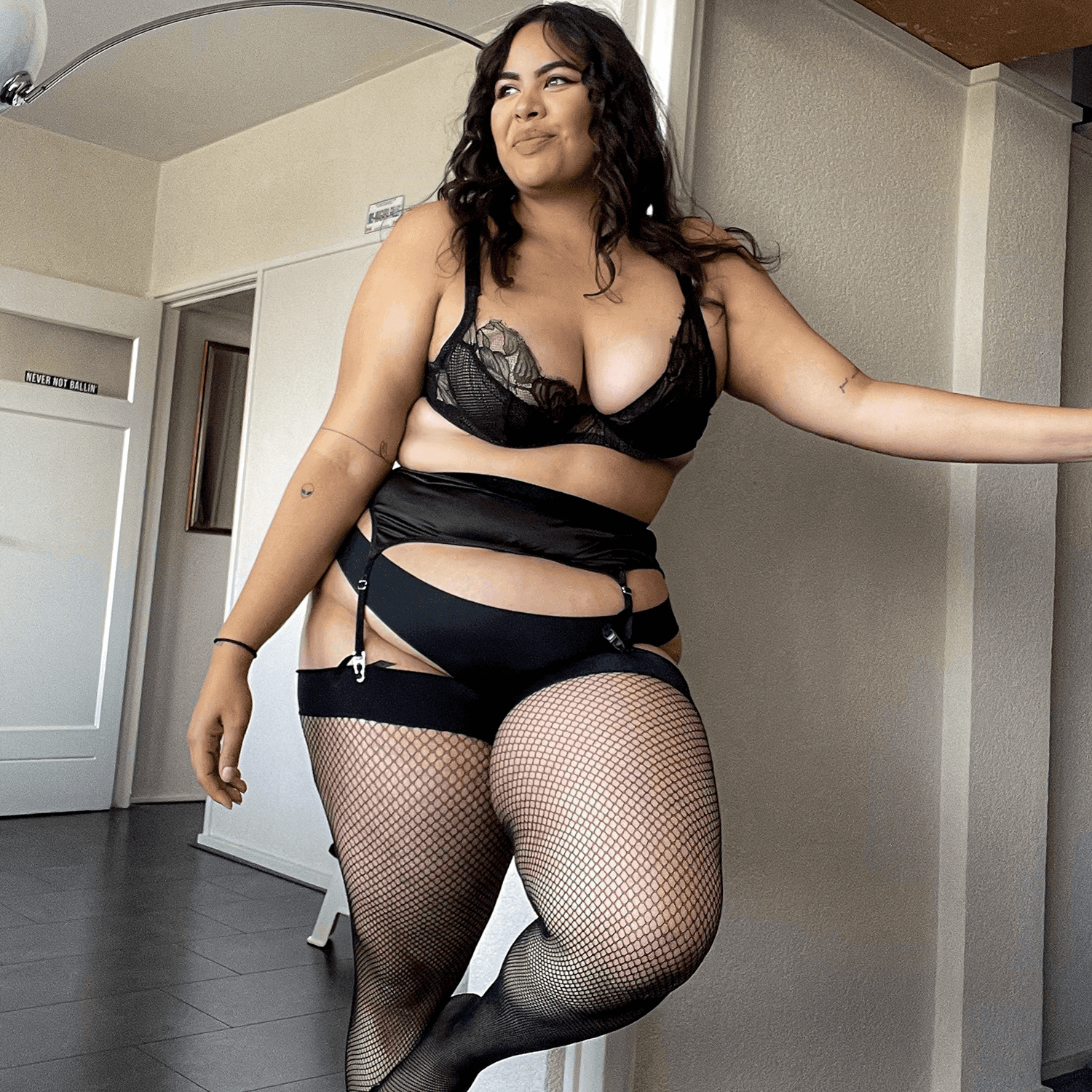 Nätstrumpor - Magenta - Svart