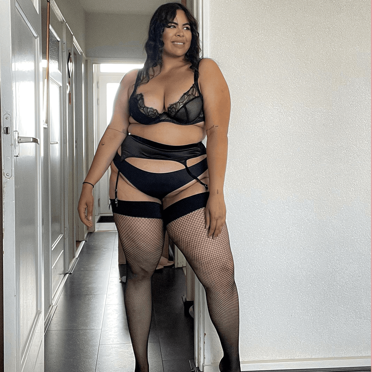 Nätstrumpor - Magenta - Svart