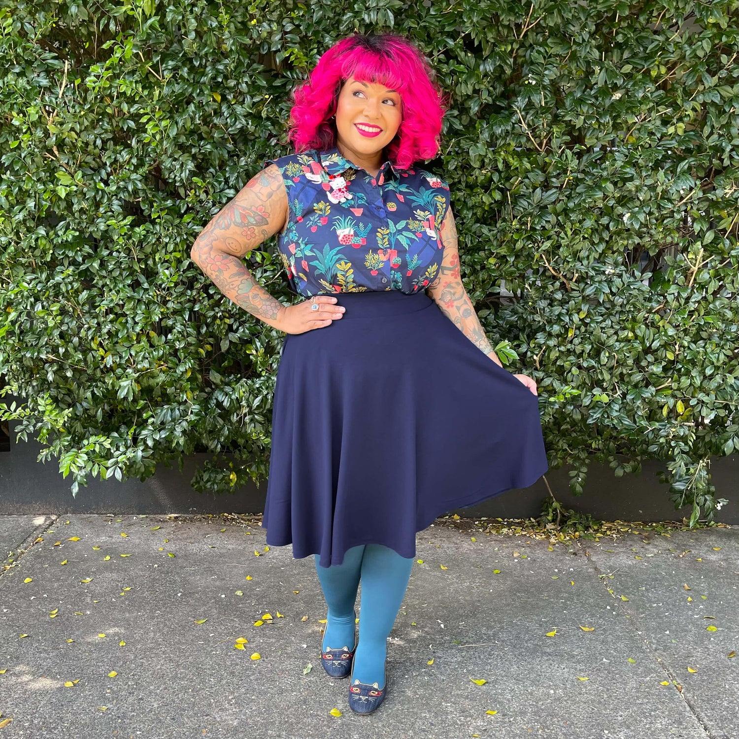 Flare kjol - Marinblå