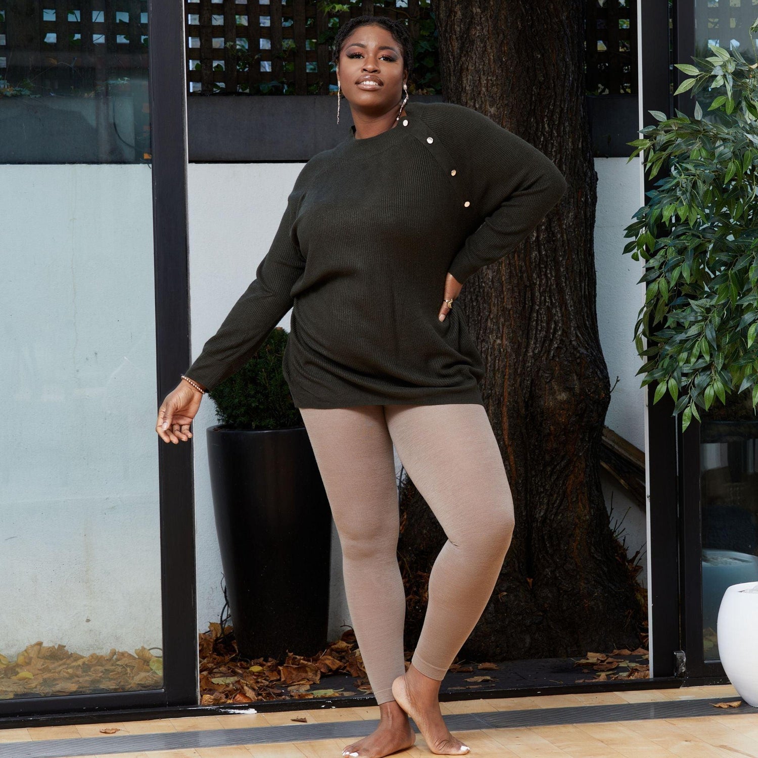 Footless Merino Wool Tights - Sand Dollar