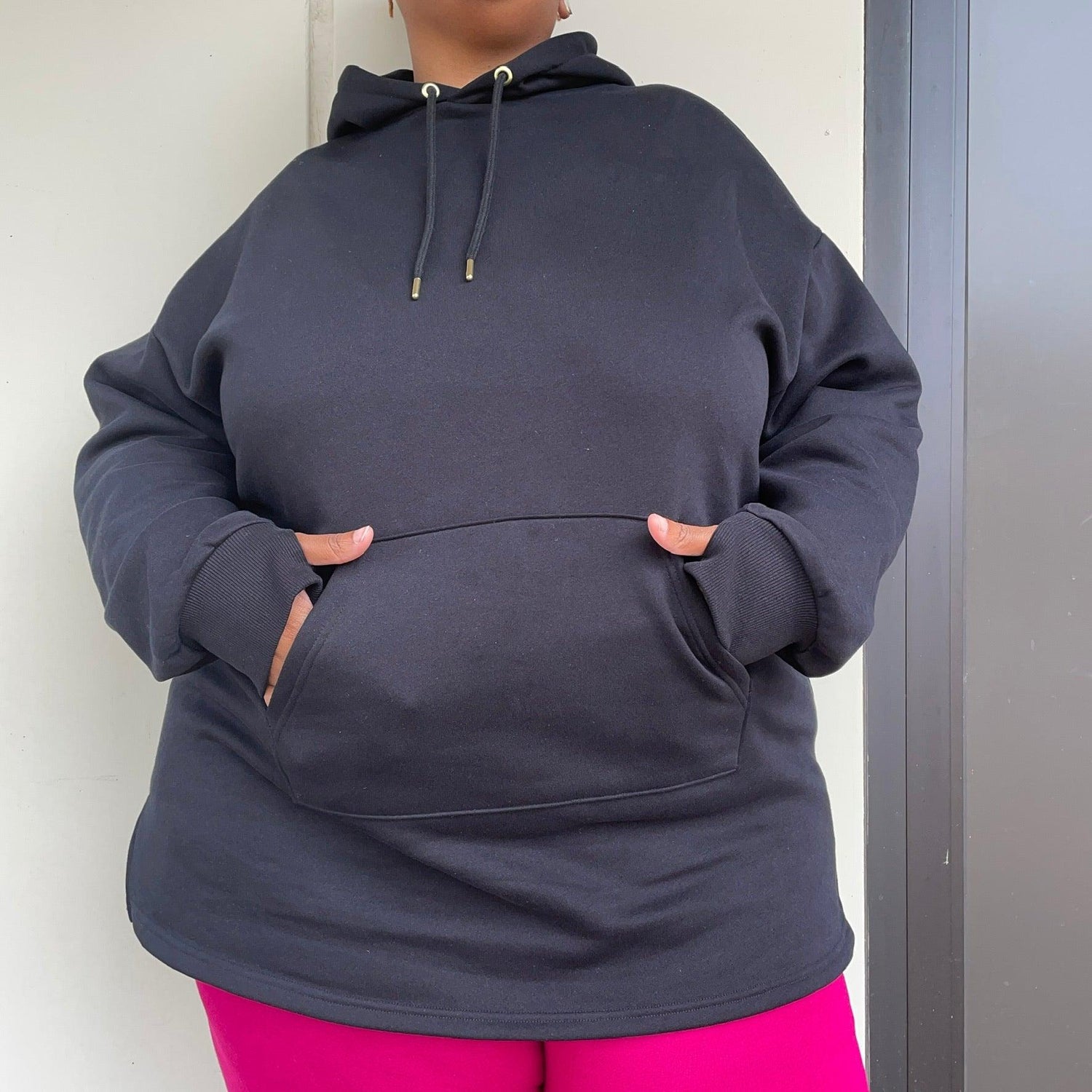 Bio-Baumwolle Longline Hoodie - Schwarz