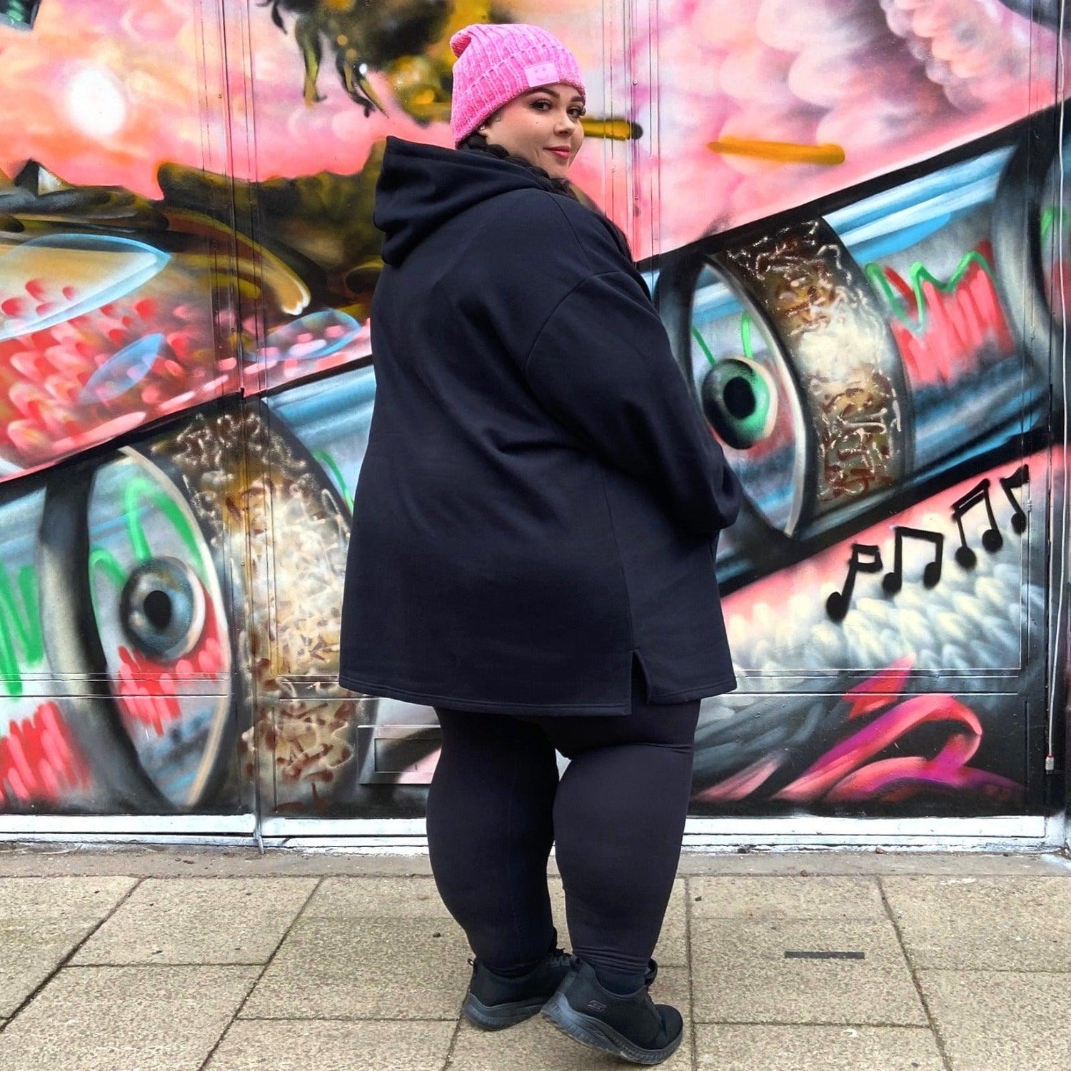 Bio-Baumwolle Longline Hoodie - Schwarz