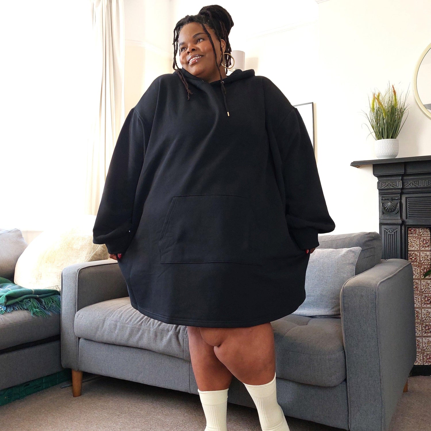 Bio-Baumwolle Longline Hoodie - Schwarz