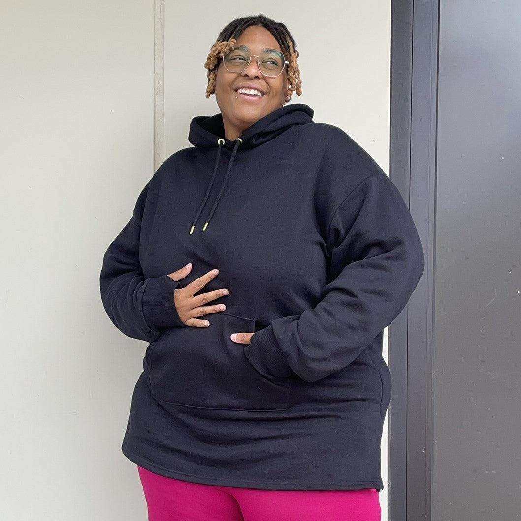 Bio-Baumwolle Longline Hoodie - Schwarz