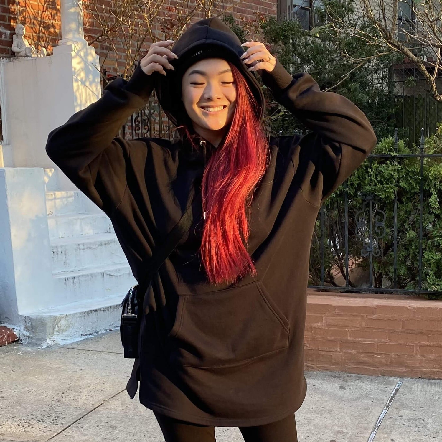 Bio-Baumwolle Longline Hoodie - Schwarz