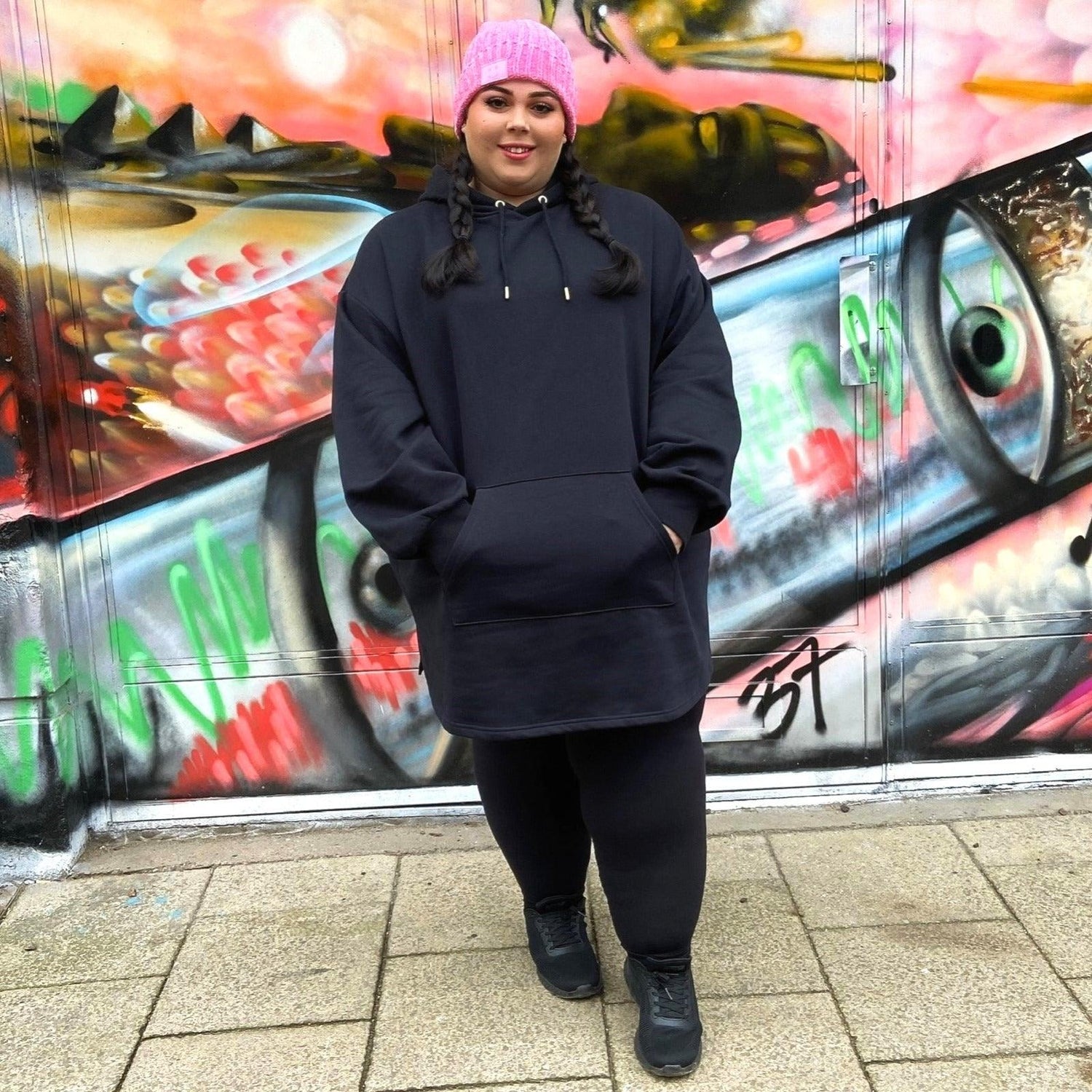 Bio-Baumwolle Longline Hoodie - Schwarz