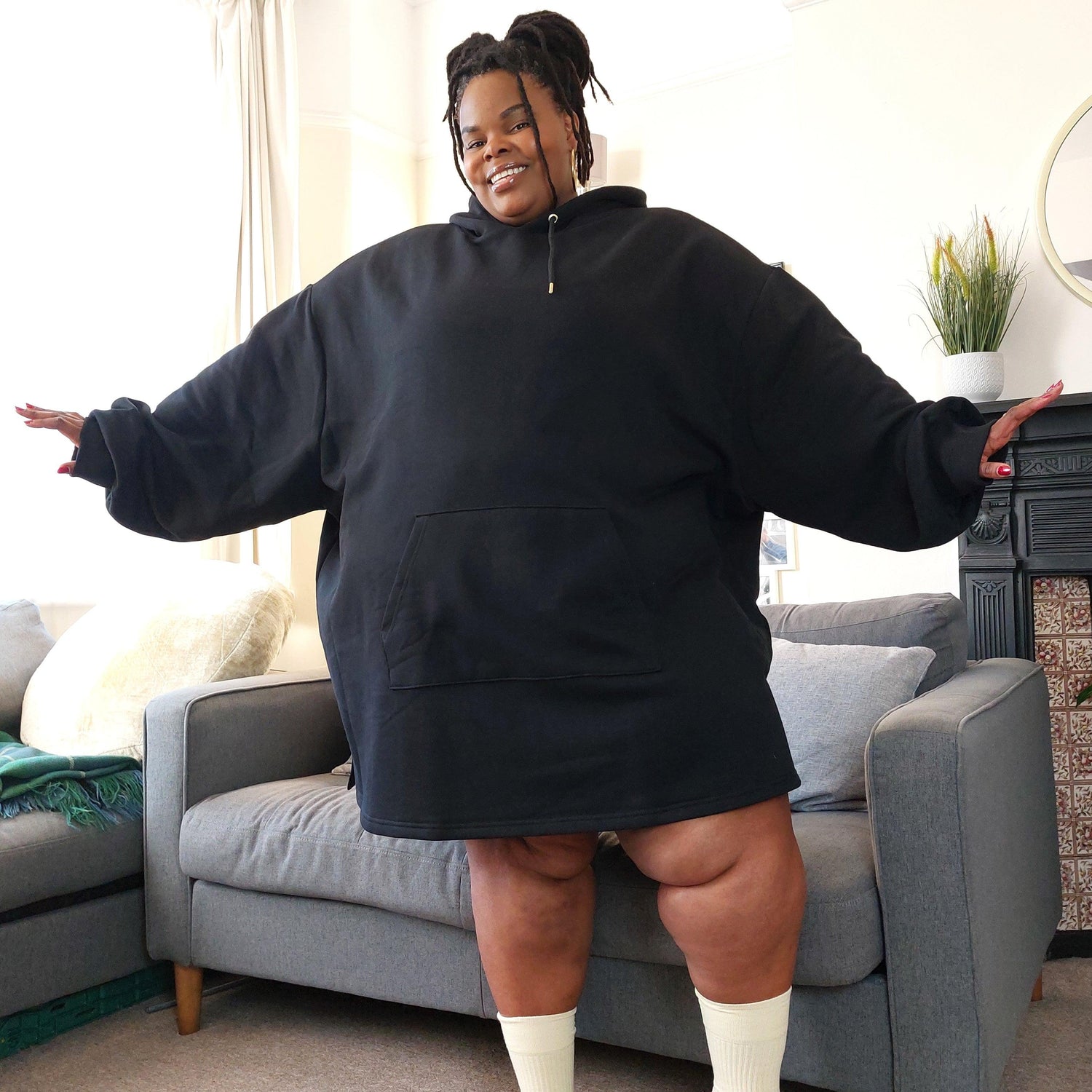 Bio-Baumwolle Longline Hoodie - Schwarz