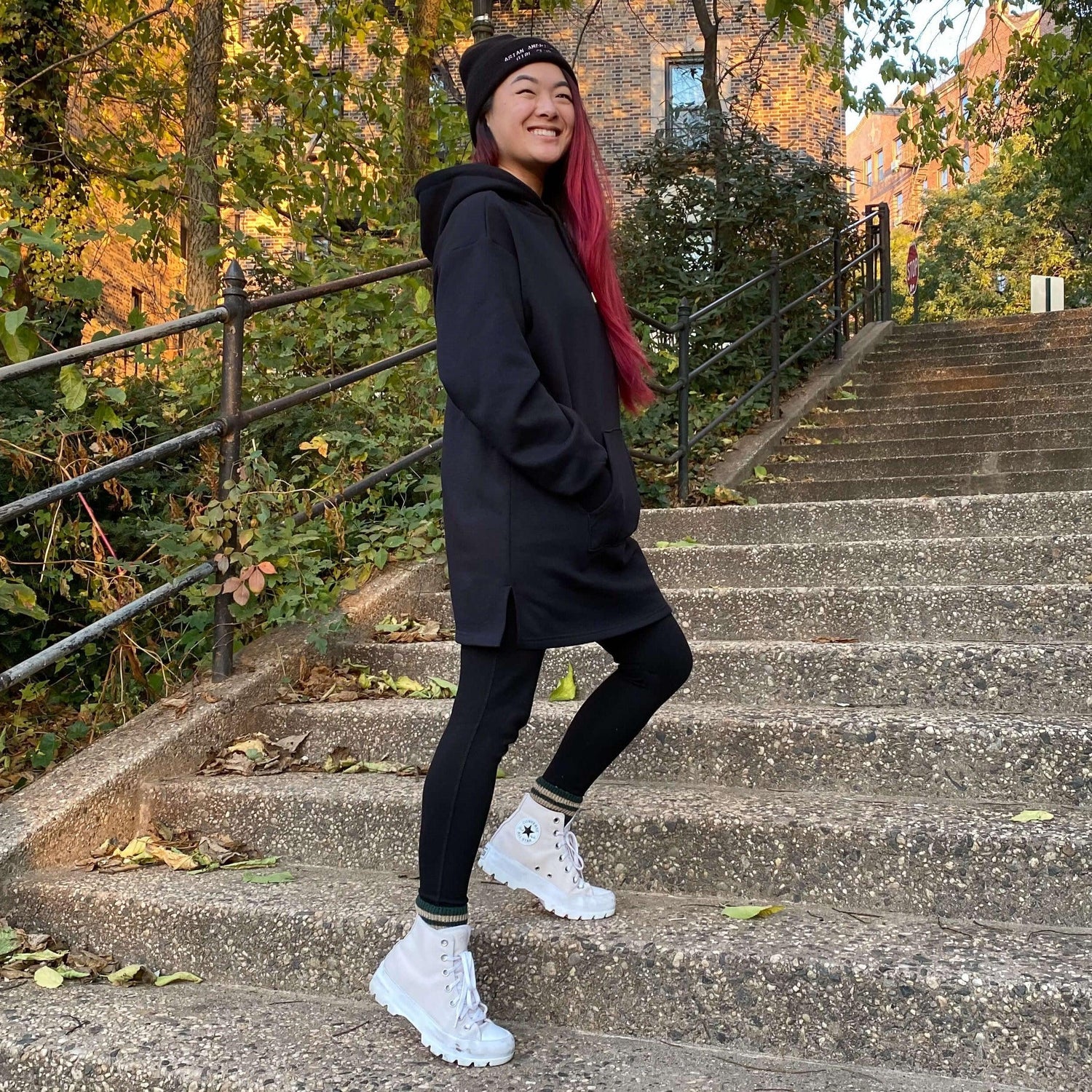 Bio-Baumwolle Longline Hoodie - Schwarz