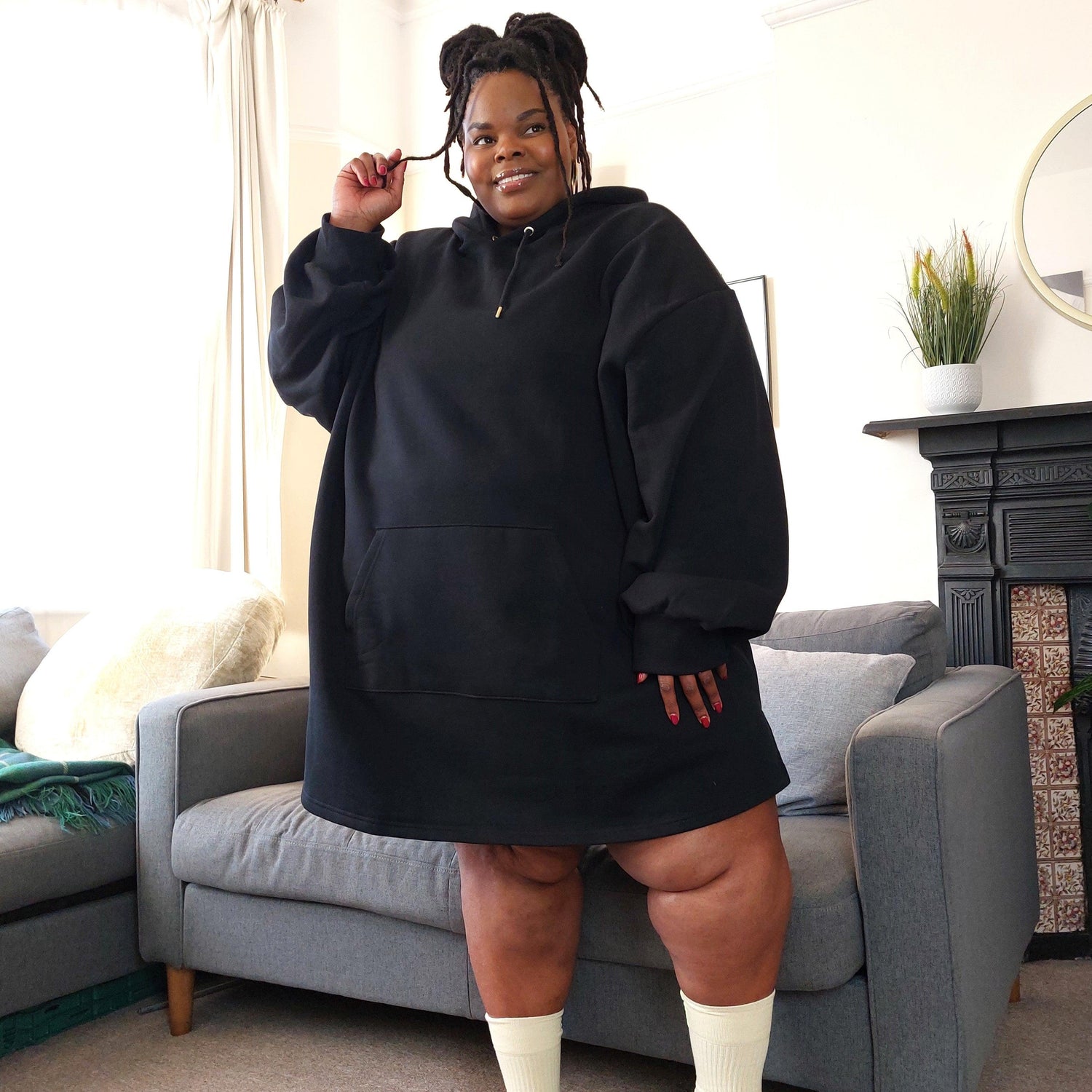 Bio-Baumwolle Longline Hoodie - Schwarz