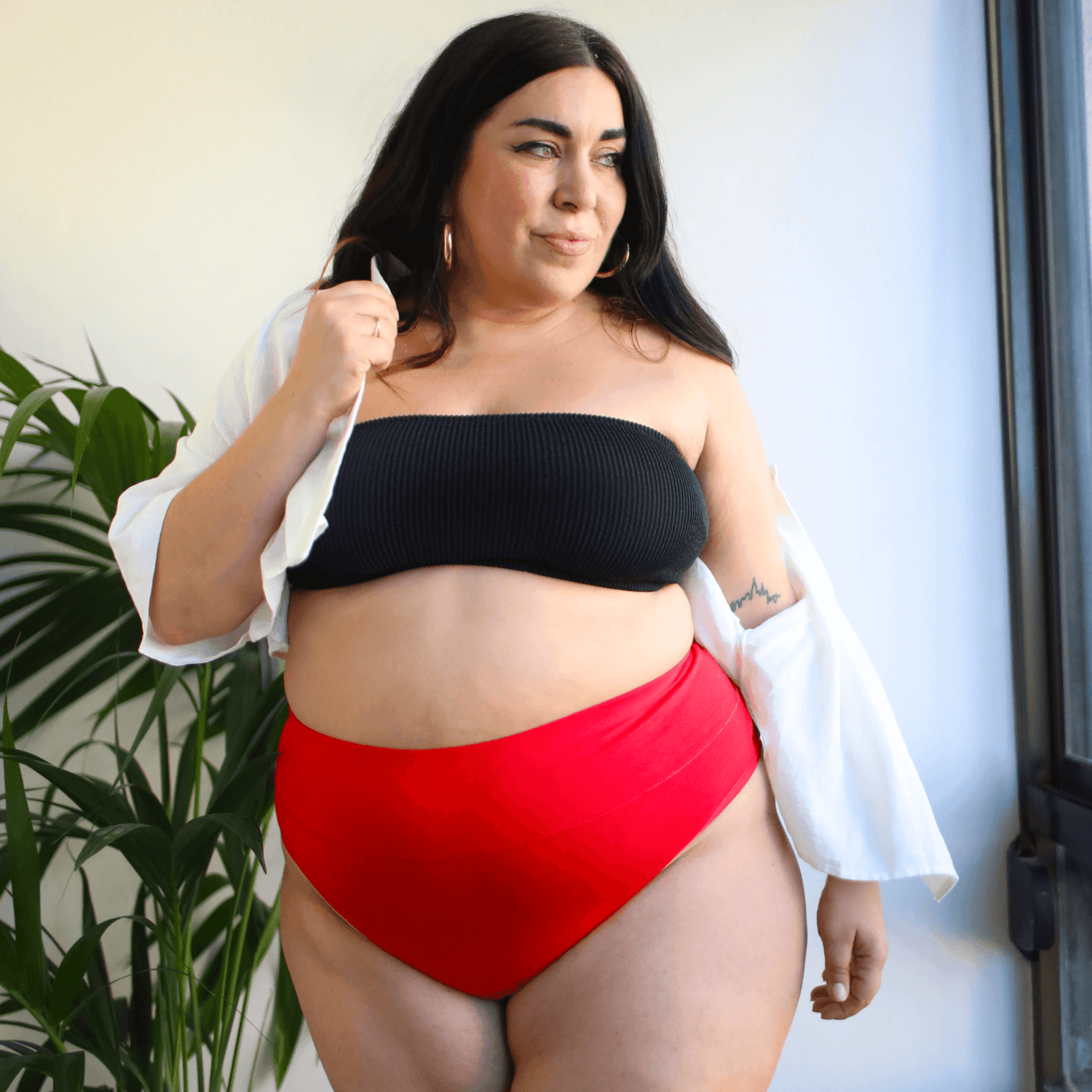 Organiczne bawełniane figi z wysokim stanem i wycięciami - Lobster