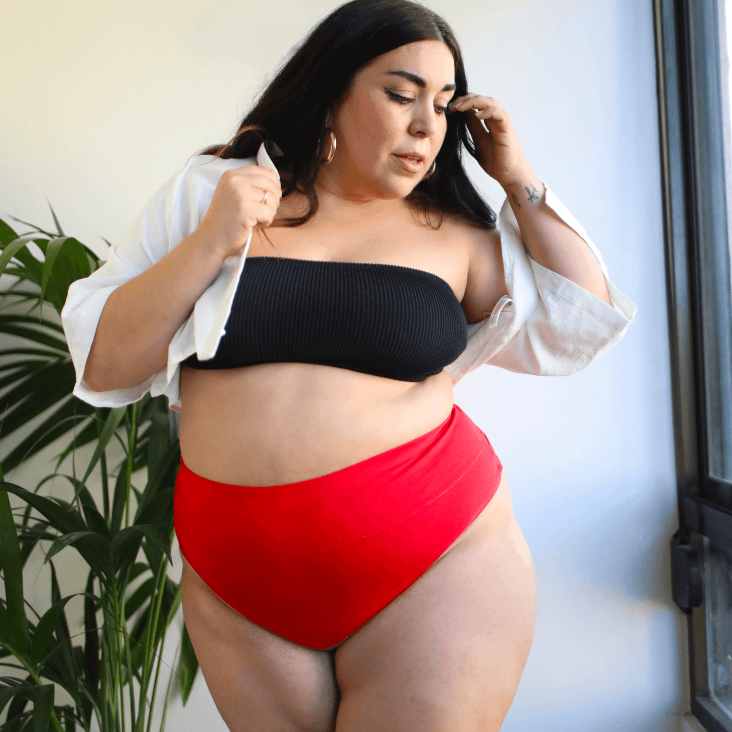 Organiczne bawełniane figi z wysokim stanem i wycięciami - Lobster