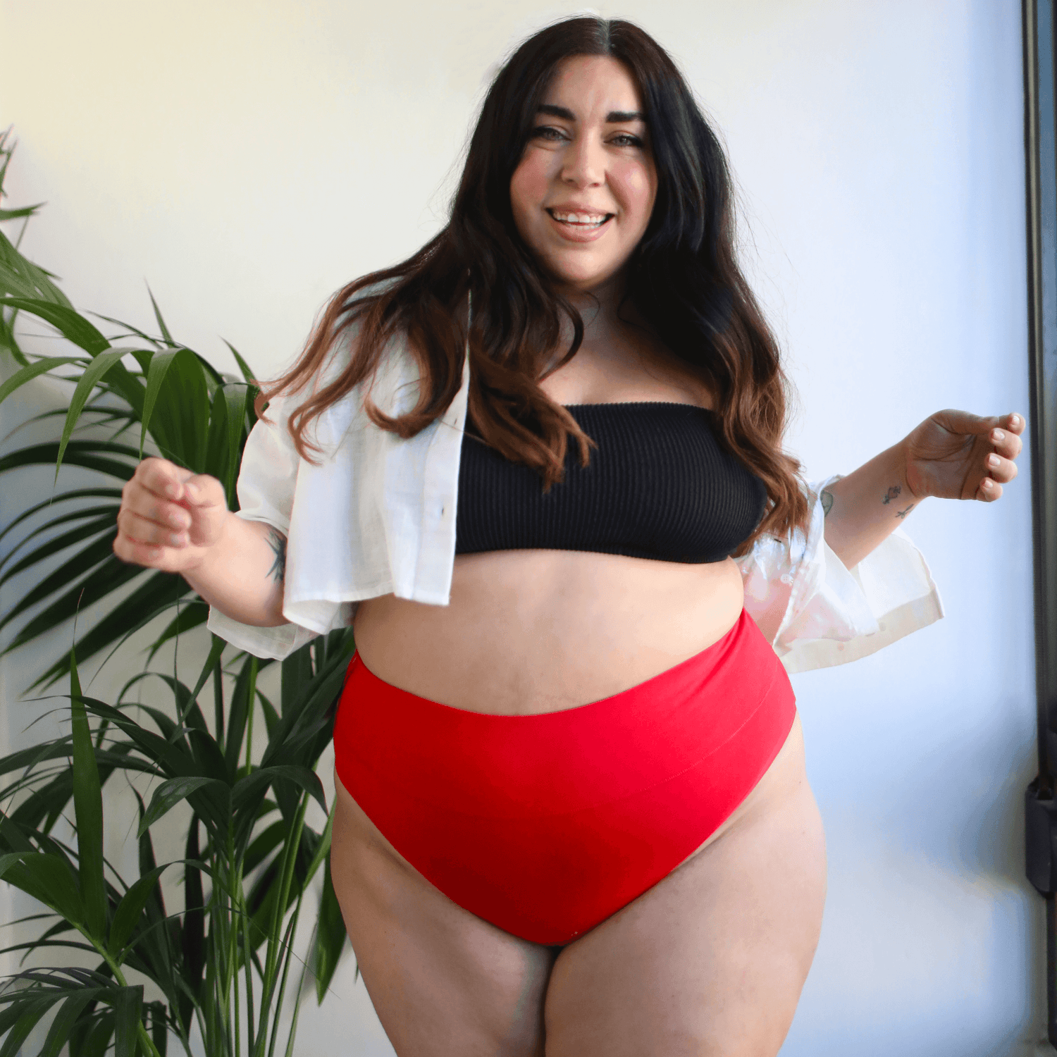 Organiczne bawełniane figi z wysokim stanem i wycięciami - Lobster