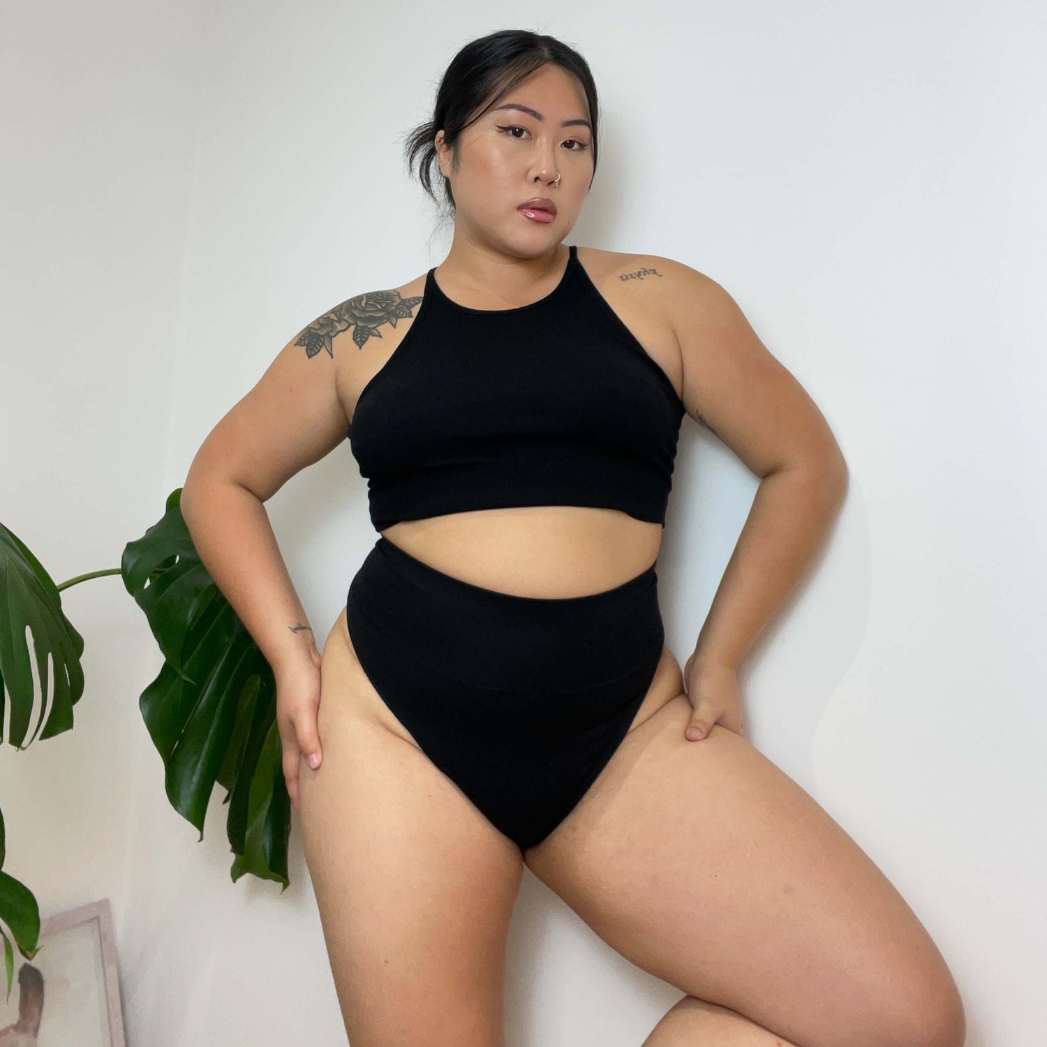 Bio-Baumwolle Super High Leg Slips - Schwarz