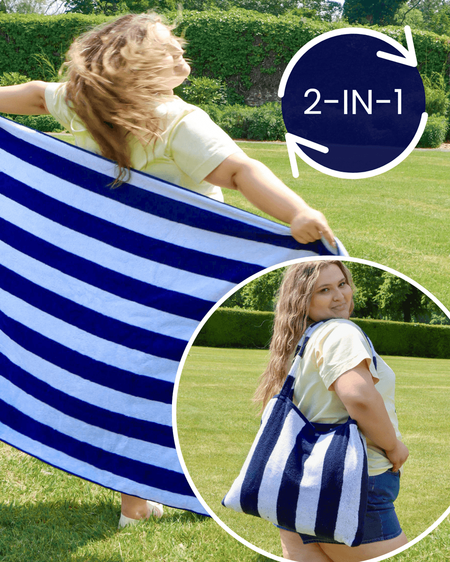 Big Softee 2-in-1 Strandtuch-Tasche – Navy/White