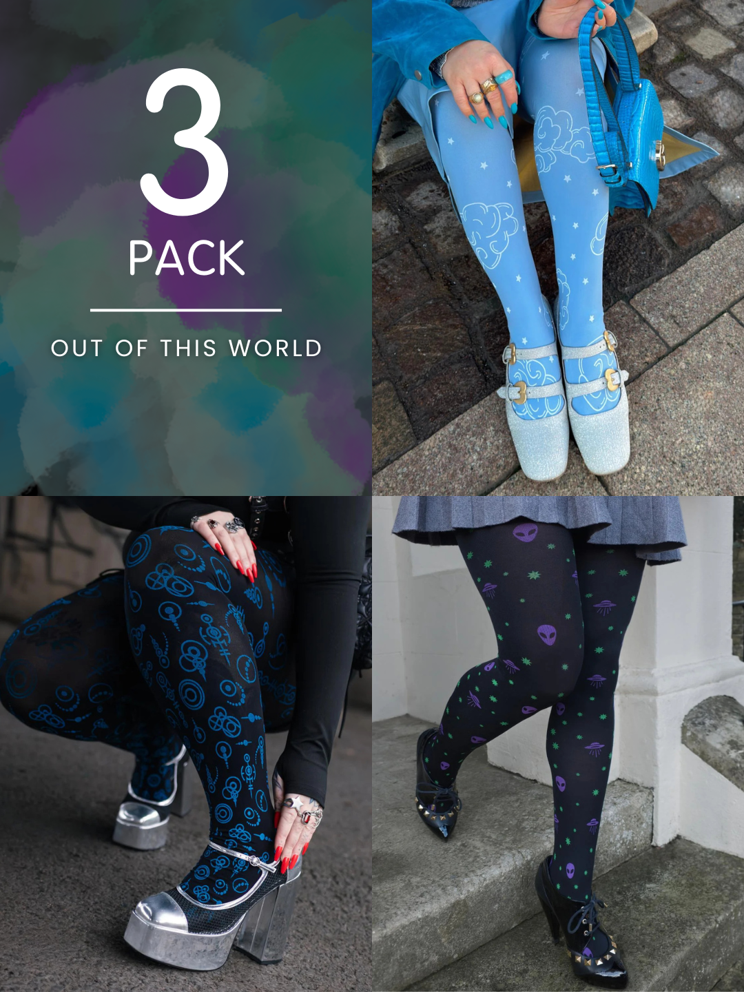 3er Pack Out of This World Bundle – 80 Den Novelty-Strumpfhosen