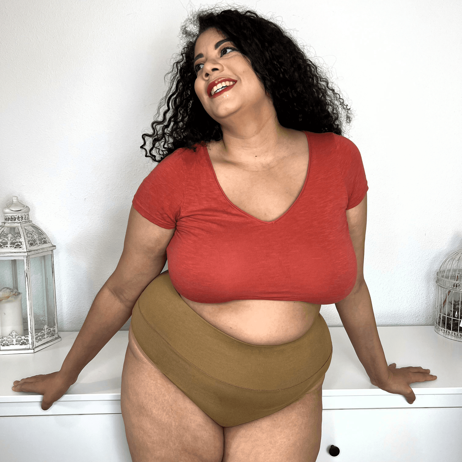 Ekologisk bomull Cheeky High Leg Briefs- Caramel