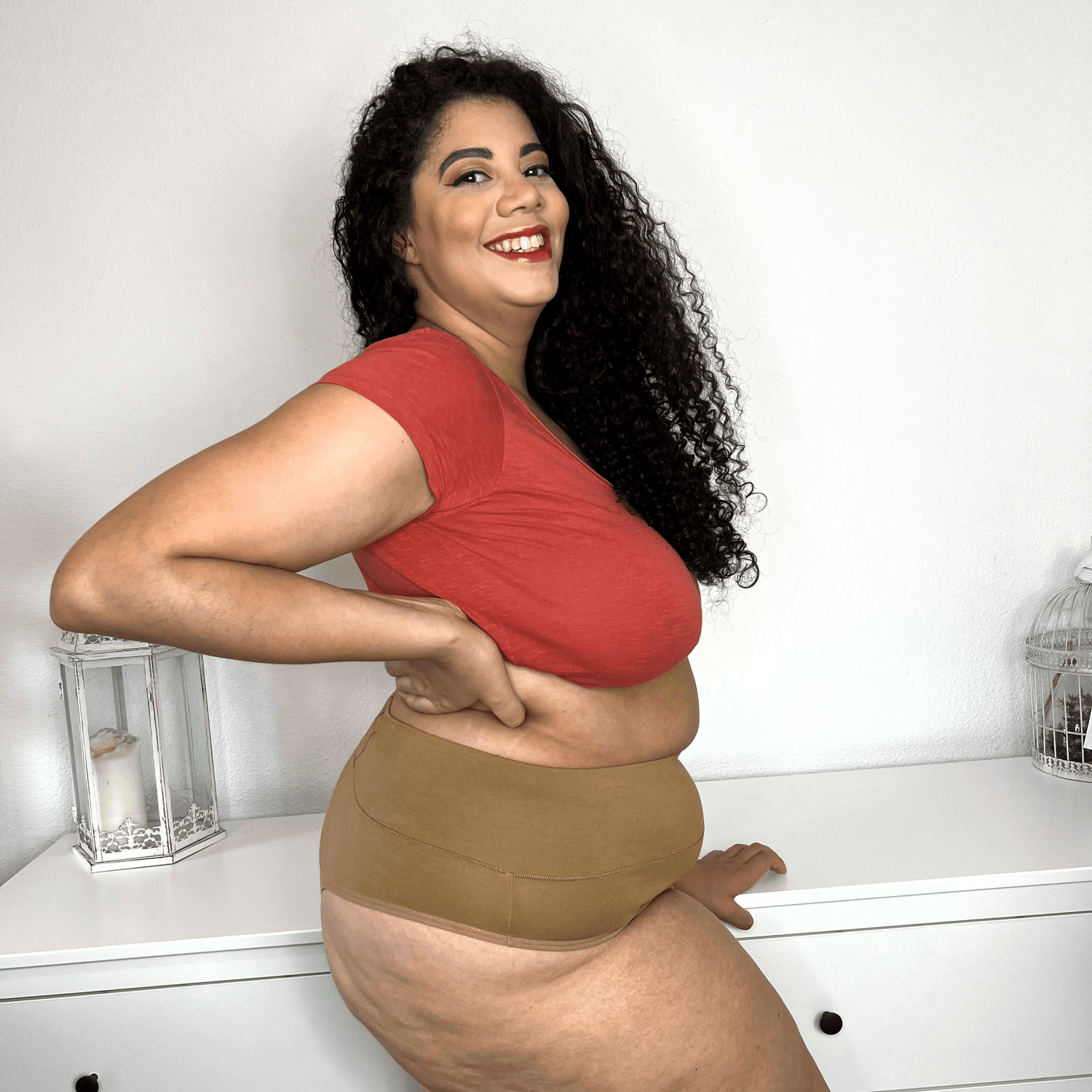 Ekologisk bomull Cheeky High Leg Briefs- Caramel