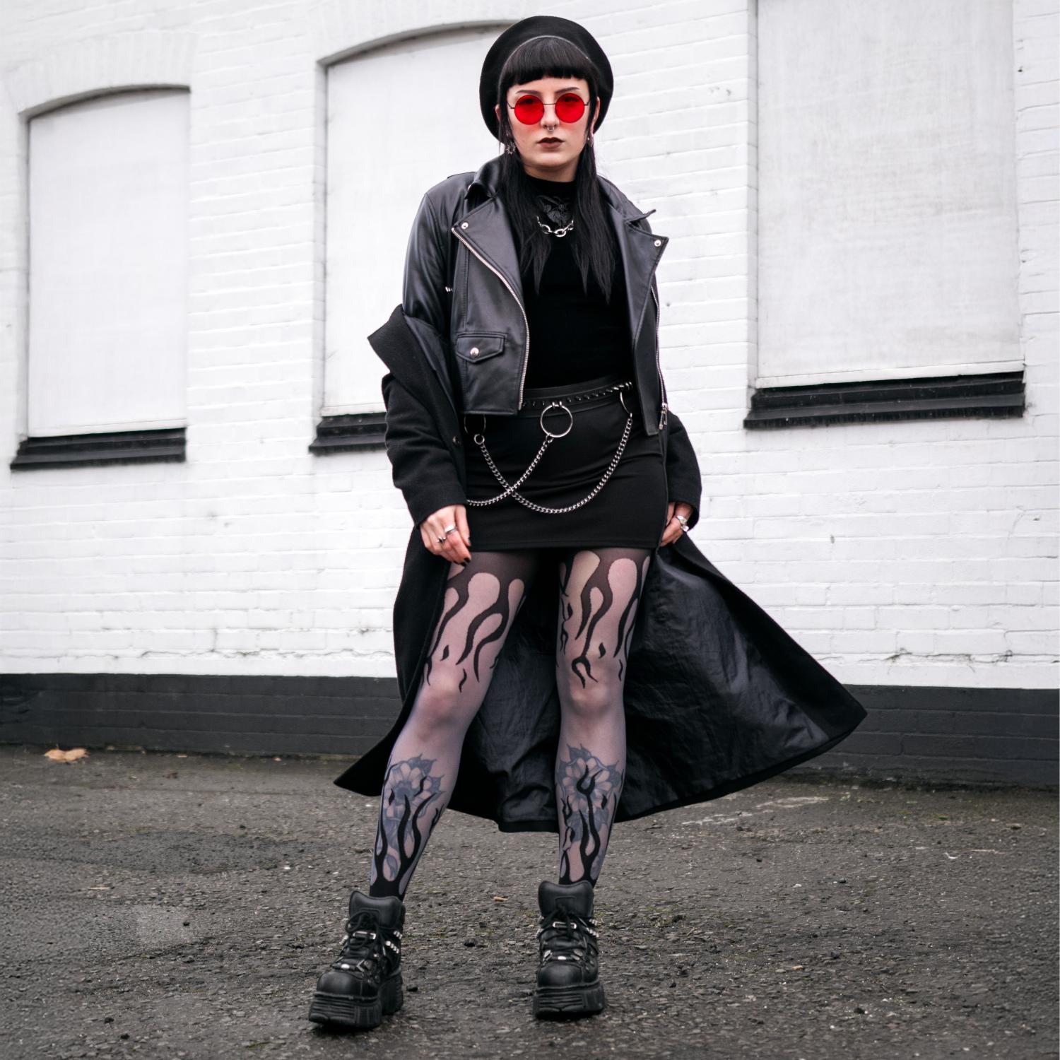 Flames Mixed-Denier Strumpfhose - Grau & Schwarz