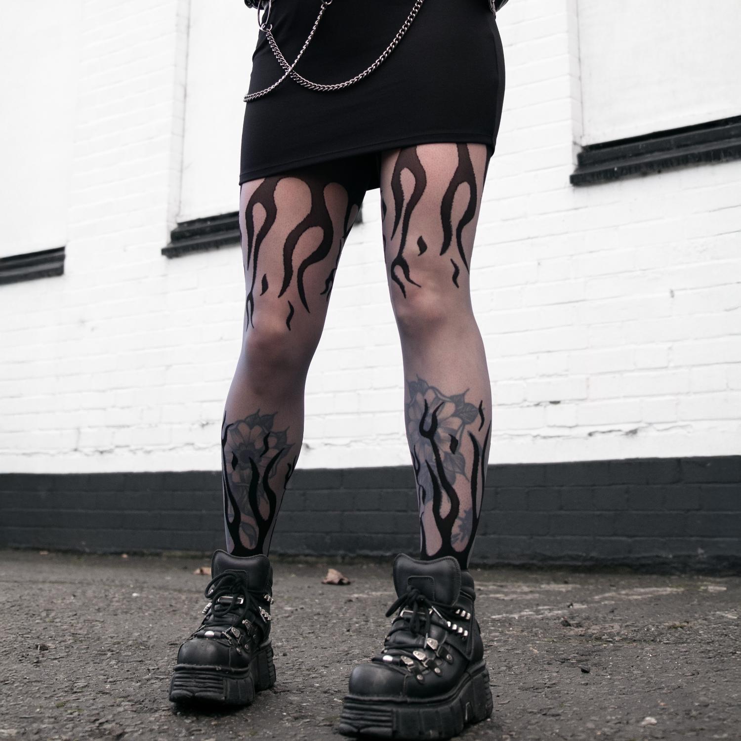 Flames Mixed-Denier Strumpfhose - Grau & Schwarz