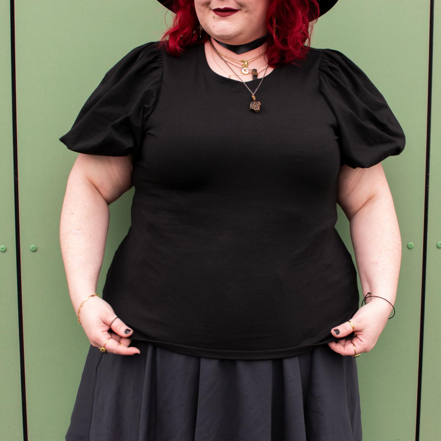 Puffärmel-Shirt „Crew“ – Schwarz