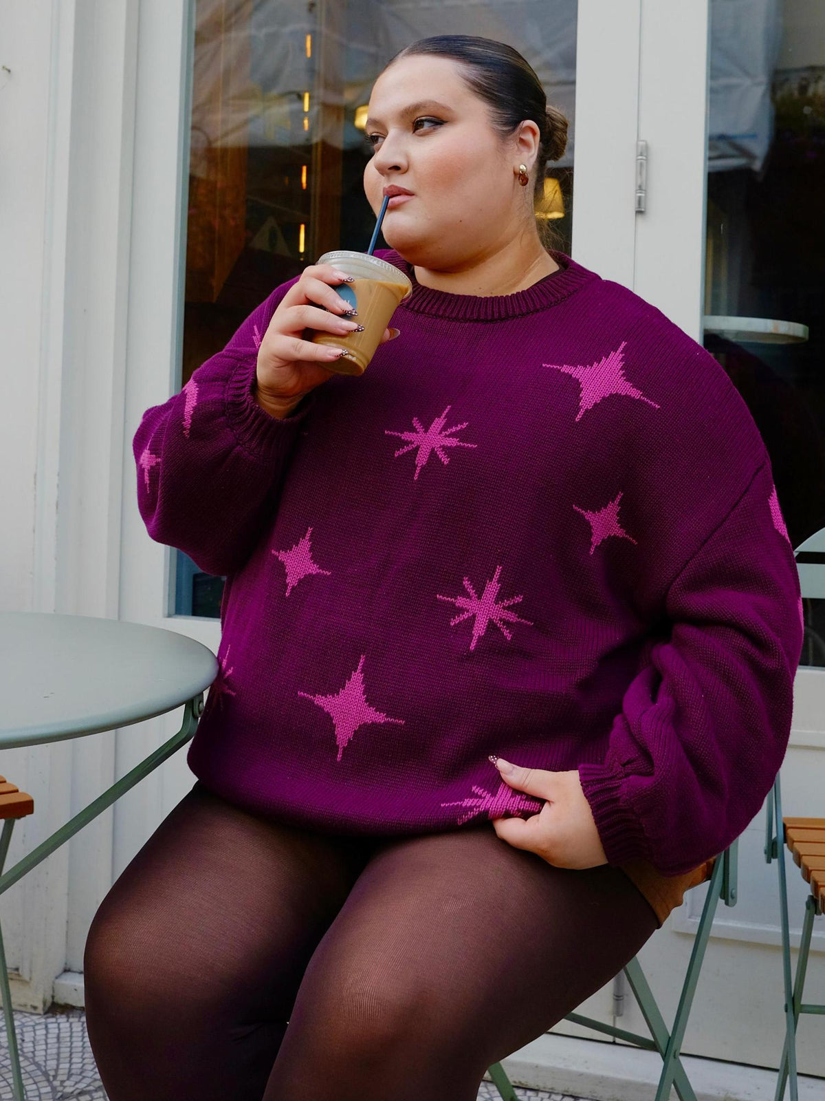 Chunky Strickpullover – Stars – Pink/Lila