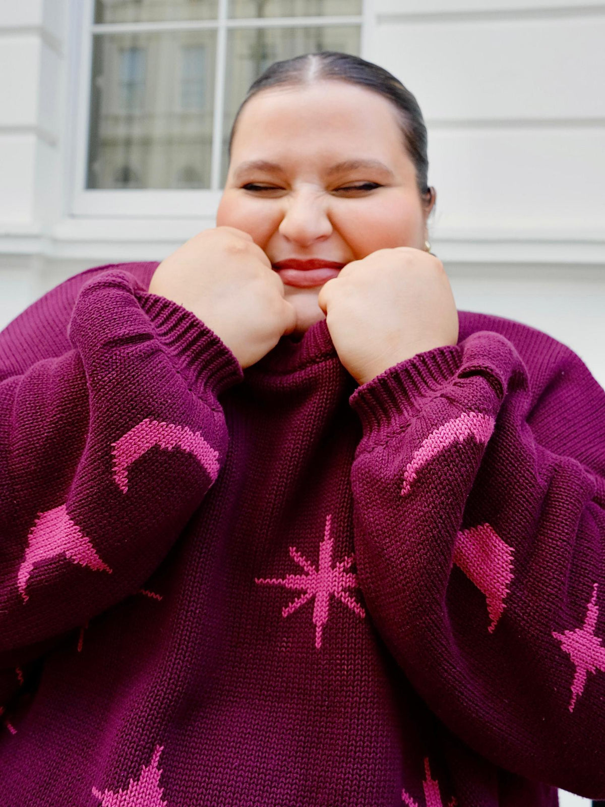 Chunky Strickpullover – Stars – Pink/Lila