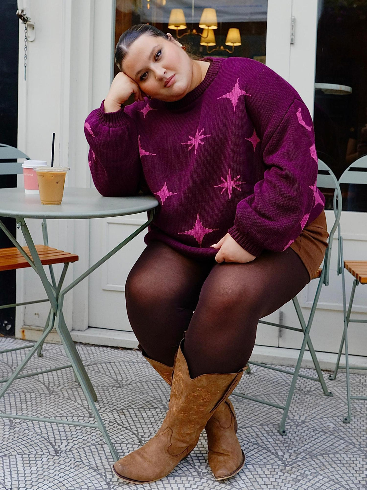 Chunky Strickpullover – Stars – Pink/Lila