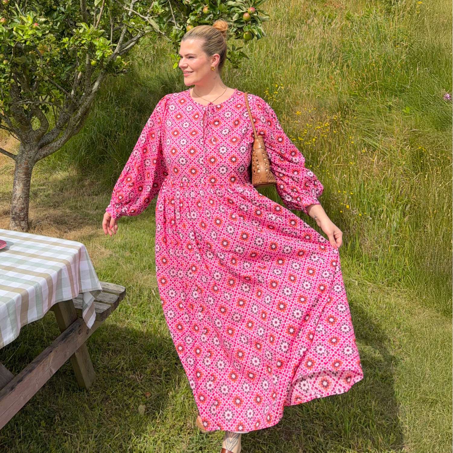 Gabriella Lange Kleid aus Baumwolle – Pink Pearl