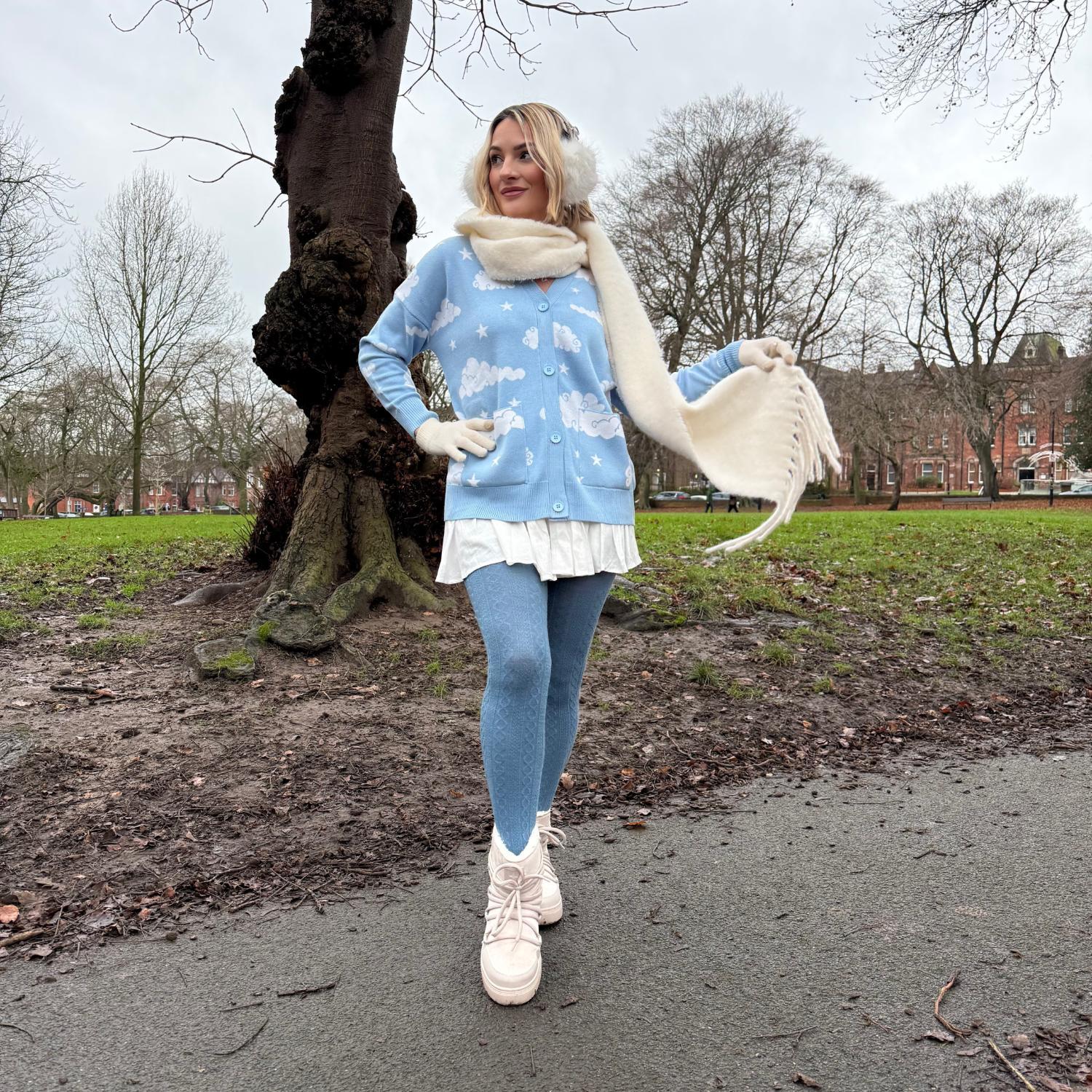 Grannies Zopfstrick Wollstrumpfhosen V2 - Denim