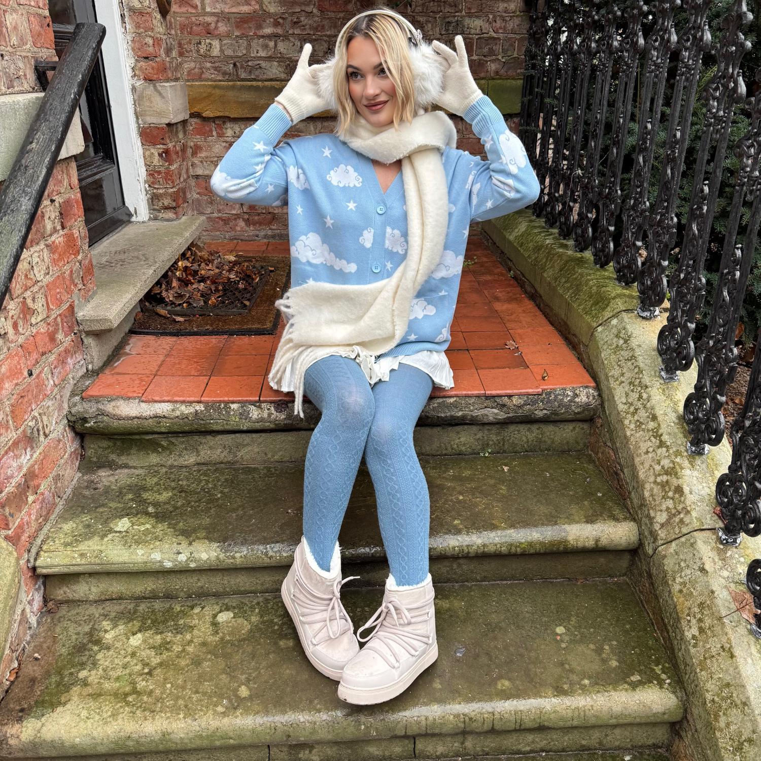 Grannies Zopfstrick Wollstrumpfhosen V2 - Denim