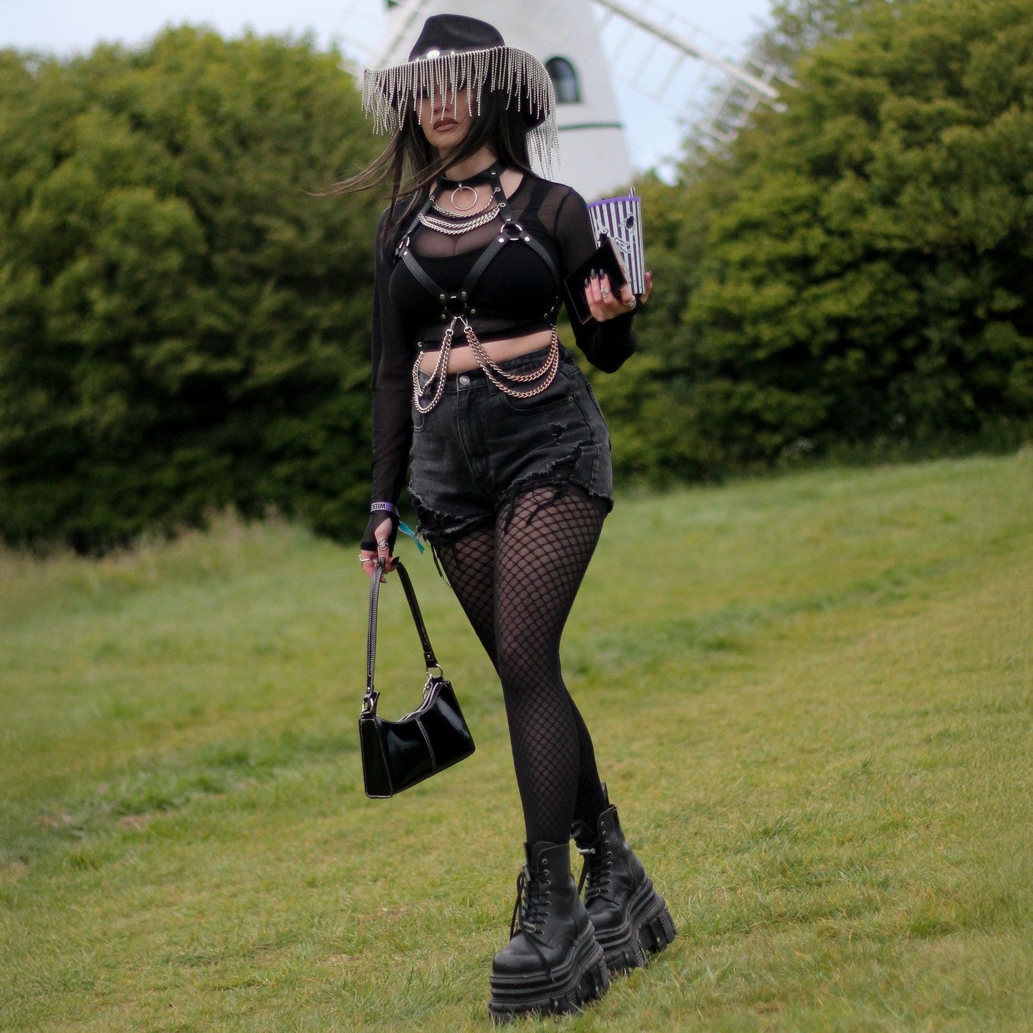 Cropped Mesh Top - Schwarz