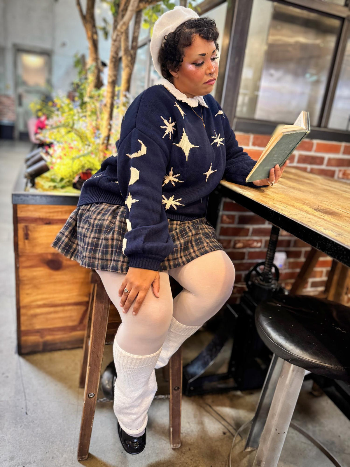 Chunky Strickpullover – Stars – Navy/Creme