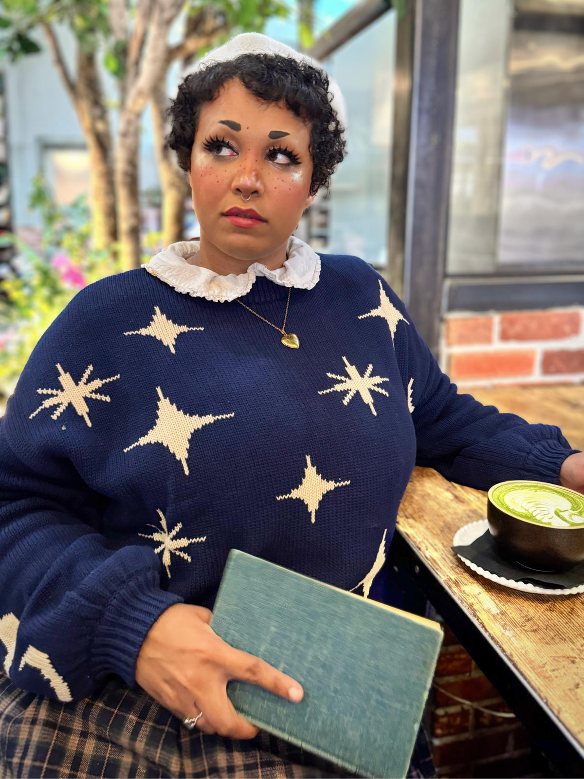 Chunky Strickpullover – Stars – Navy/Creme